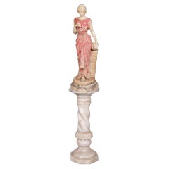 Antique Late 19th Century Italian Marble & Alabaster Sculpture with Pedestal