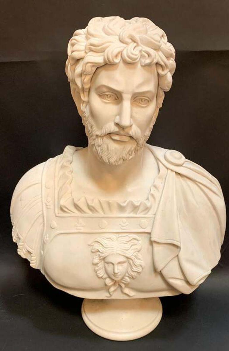 Graceful bust sculpture made of rich carrara white marble, finely depicting a Roman emperor. Made in Italy in the late 19th Century.
Dimensions:
31