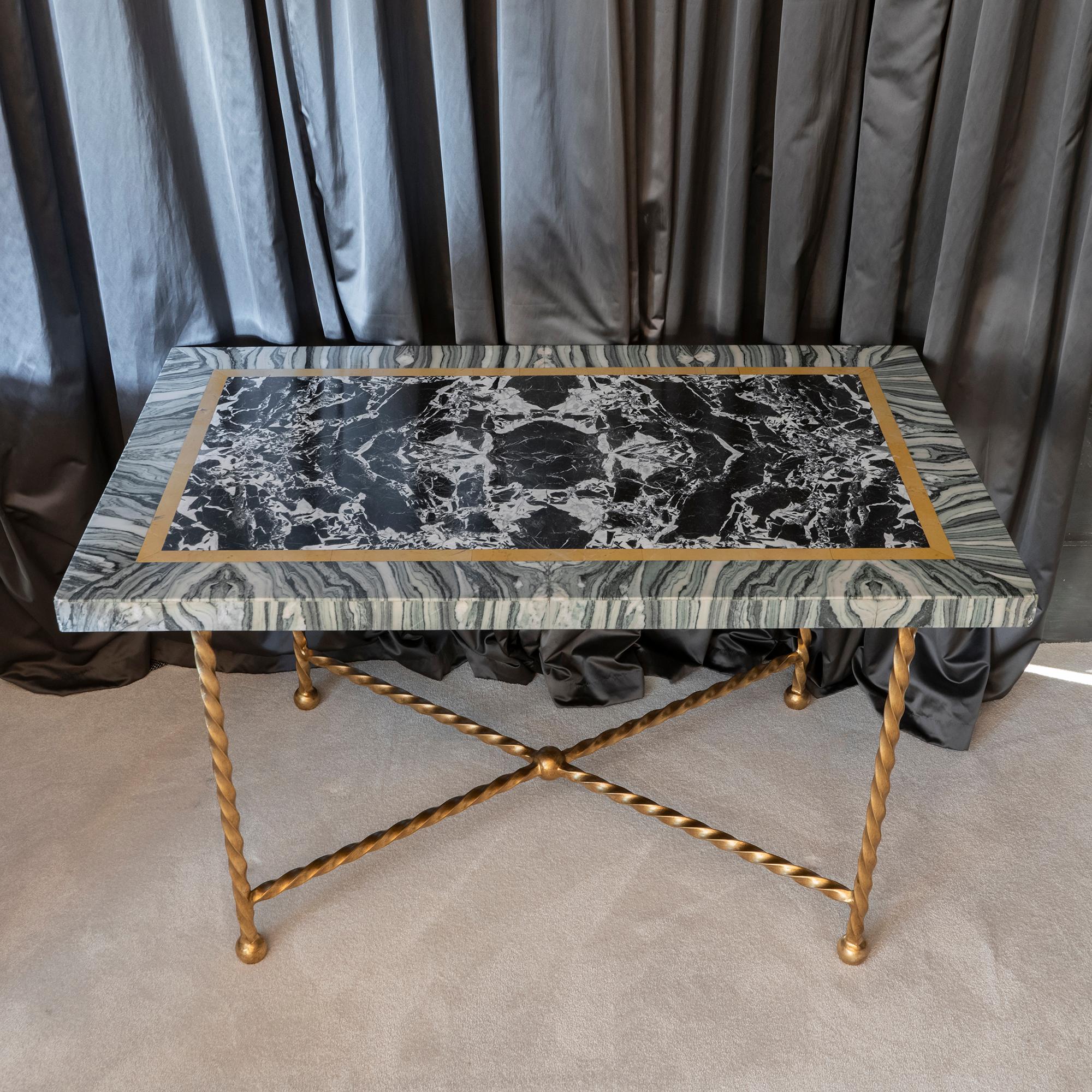 Gilt Late 19th Century Italian Marble Polychrome and Gilded Steel Base Desk/Console