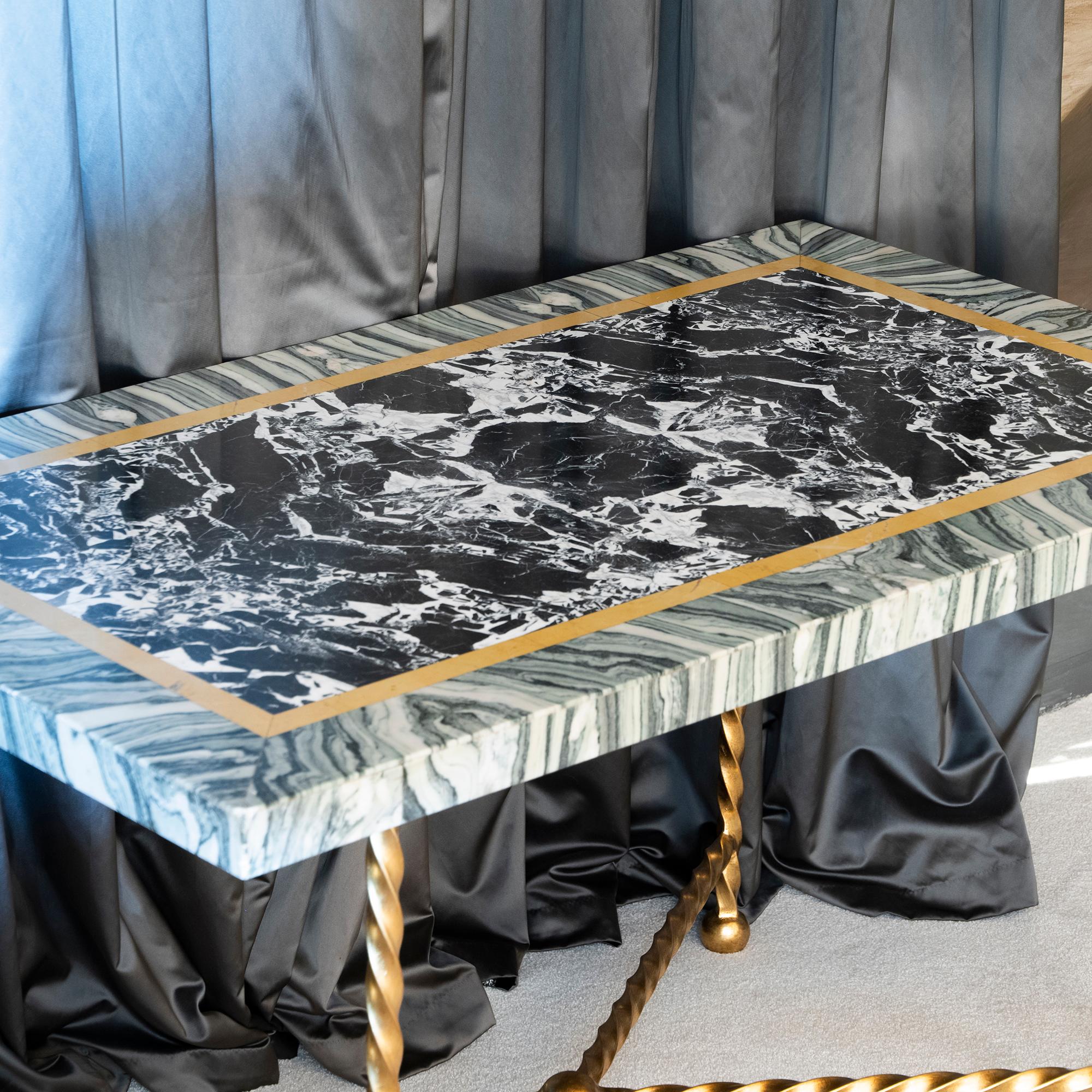 Late 19th Century Italian Marble Polychrome and Gilded Steel Base Desk/Console 4