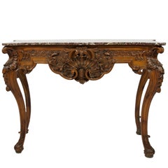 Late 19th Century Italian Marble-Top Carved Walnut Console