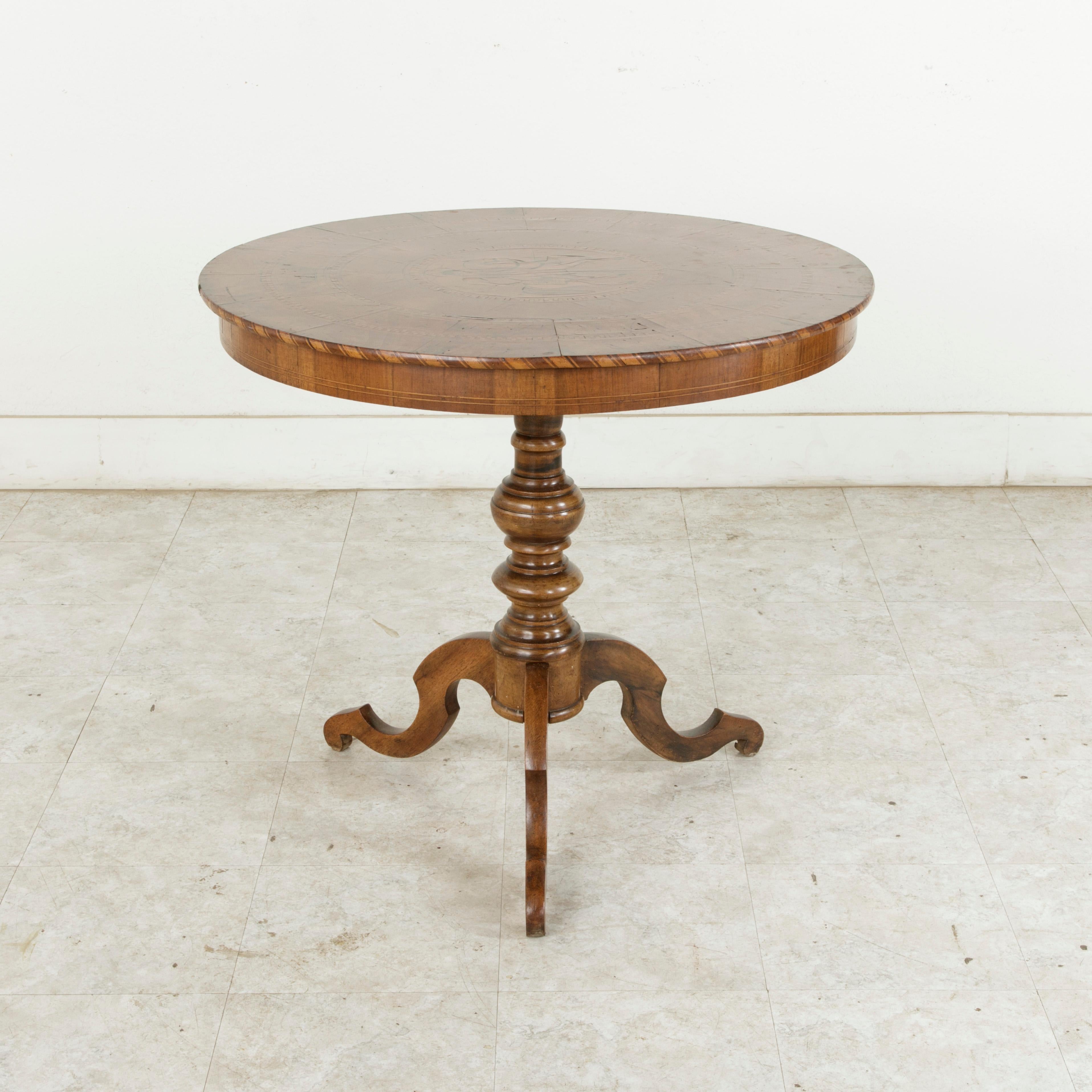 Fruitwood Late 19th Century Italian Marquetry Gueridon or Pedestal Table