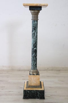 Late 19th Century Italian Napoleon III Antique Column in Green and Yellow Marble