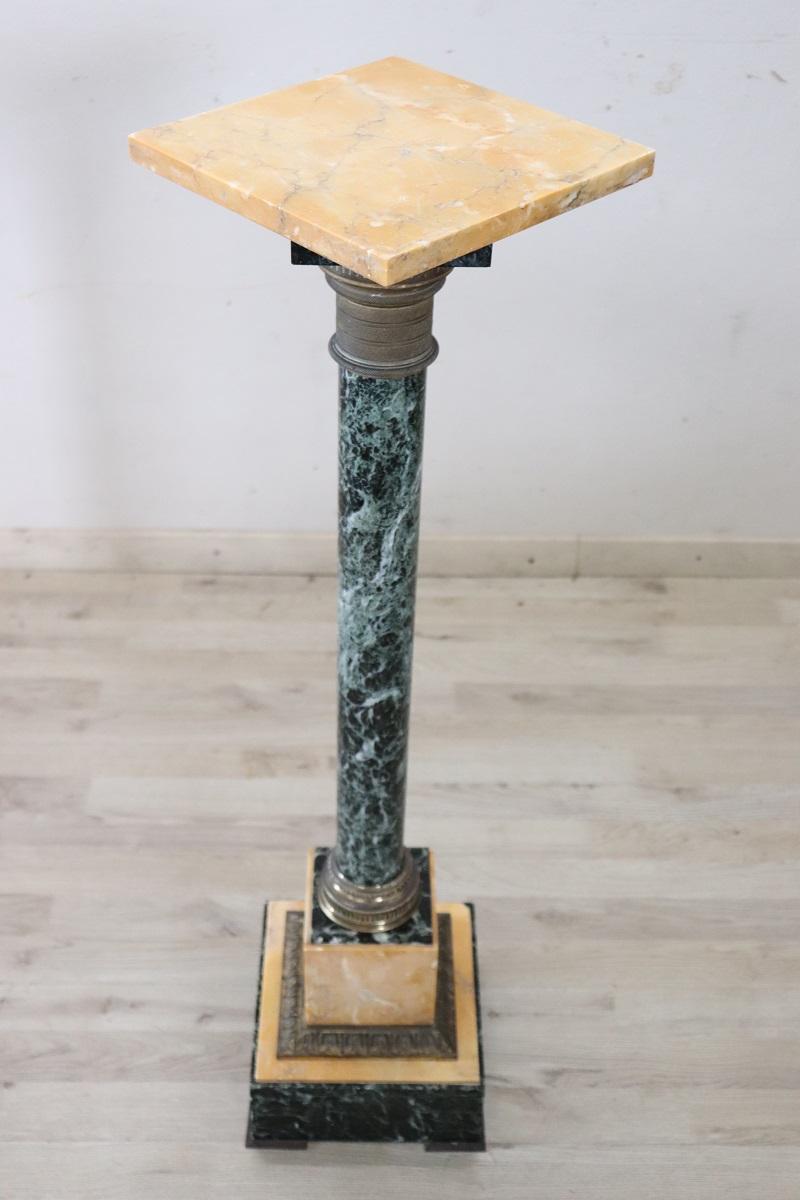 Late 19th Century Italian Napoleon III Antique Column in Green and Yellow Marble For Sale 4