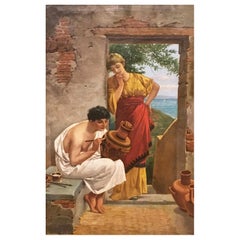 Antique Late 19th Century Italian Oil on Canvas Painting Depicting an Greek Artisan