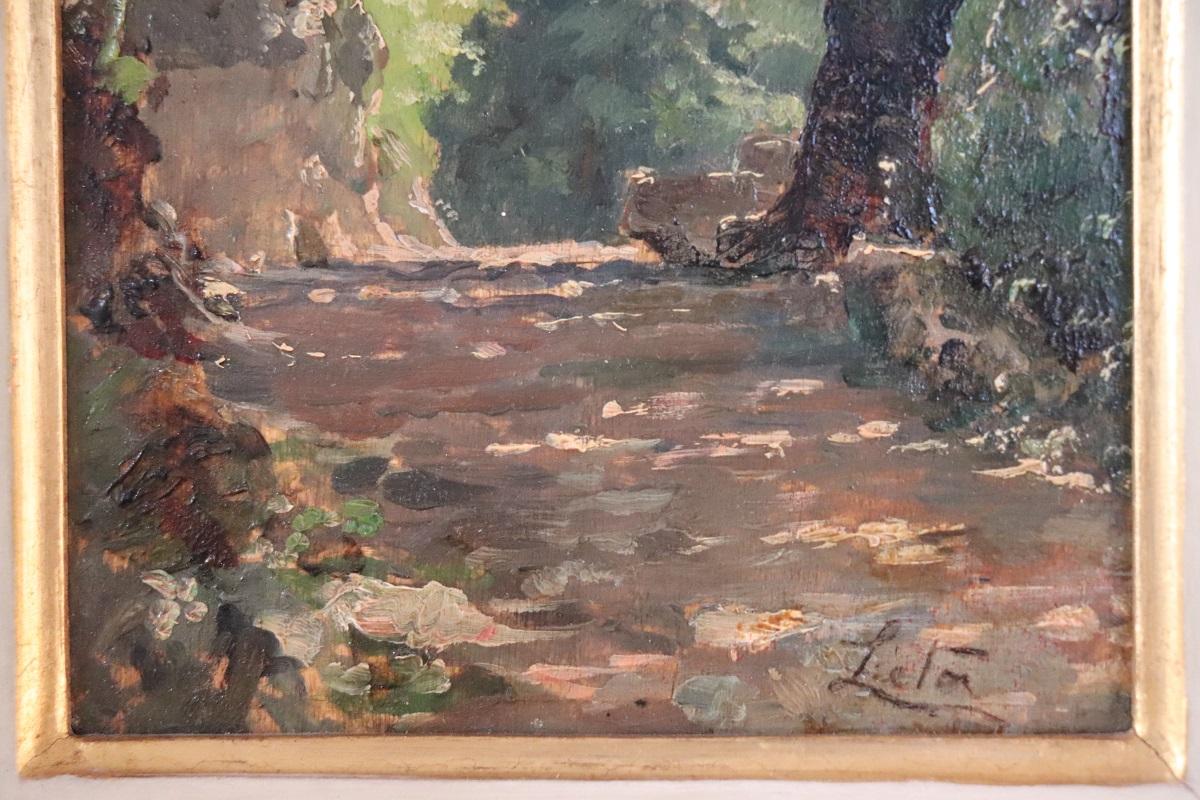 Pittura a olio su tavola della fine del XIX secolo, Sentiero nel Wood, firmata In condizioni buone in vendita a Casale Monferrato, IT