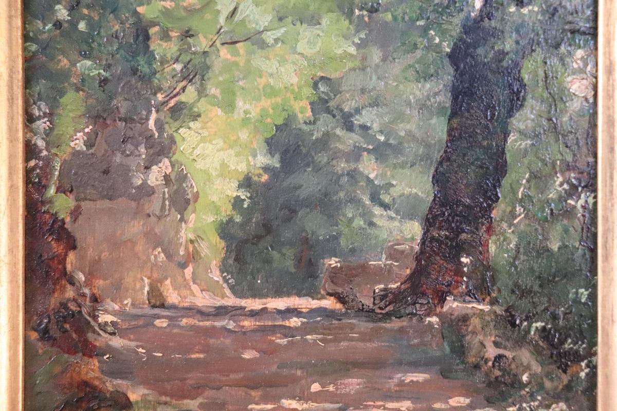 Pioppo Pittura a olio su tavola della fine del XIX secolo, Sentiero nel Wood, firmata in vendita