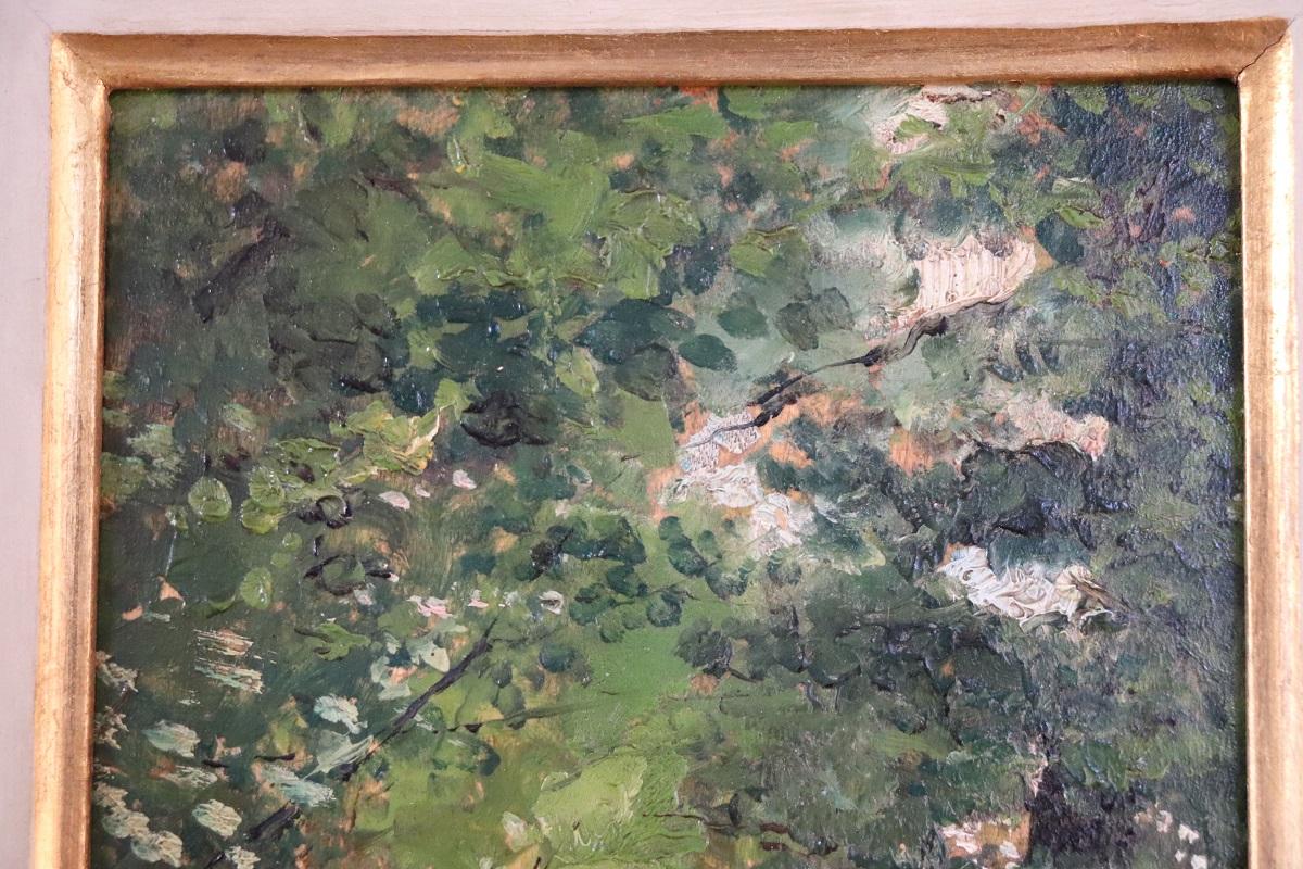 Pittura a olio su tavola della fine del XIX secolo, Sentiero nel Wood, firmata in vendita 1