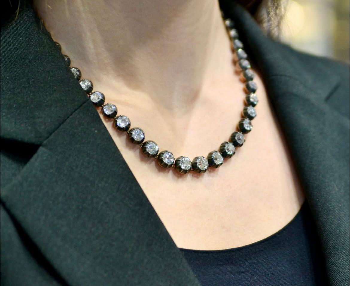 Late 19th Century Italian Old Cut Diamond Riviere Necklace Circa 1870 For Sale 5