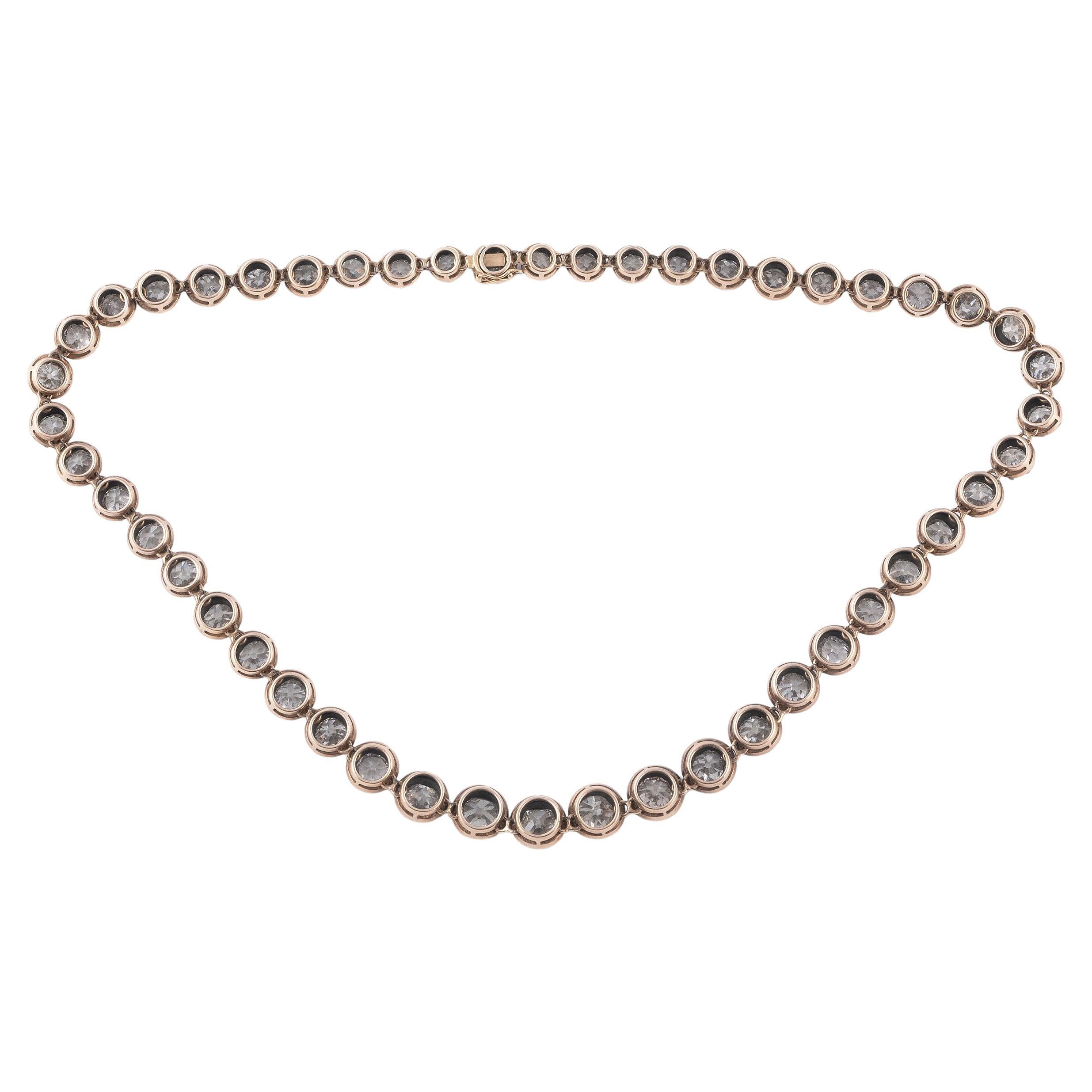 Cushion Cut Late 19th Century Italian Old Cut Diamond Riviere Necklace Circa 1870 For Sale