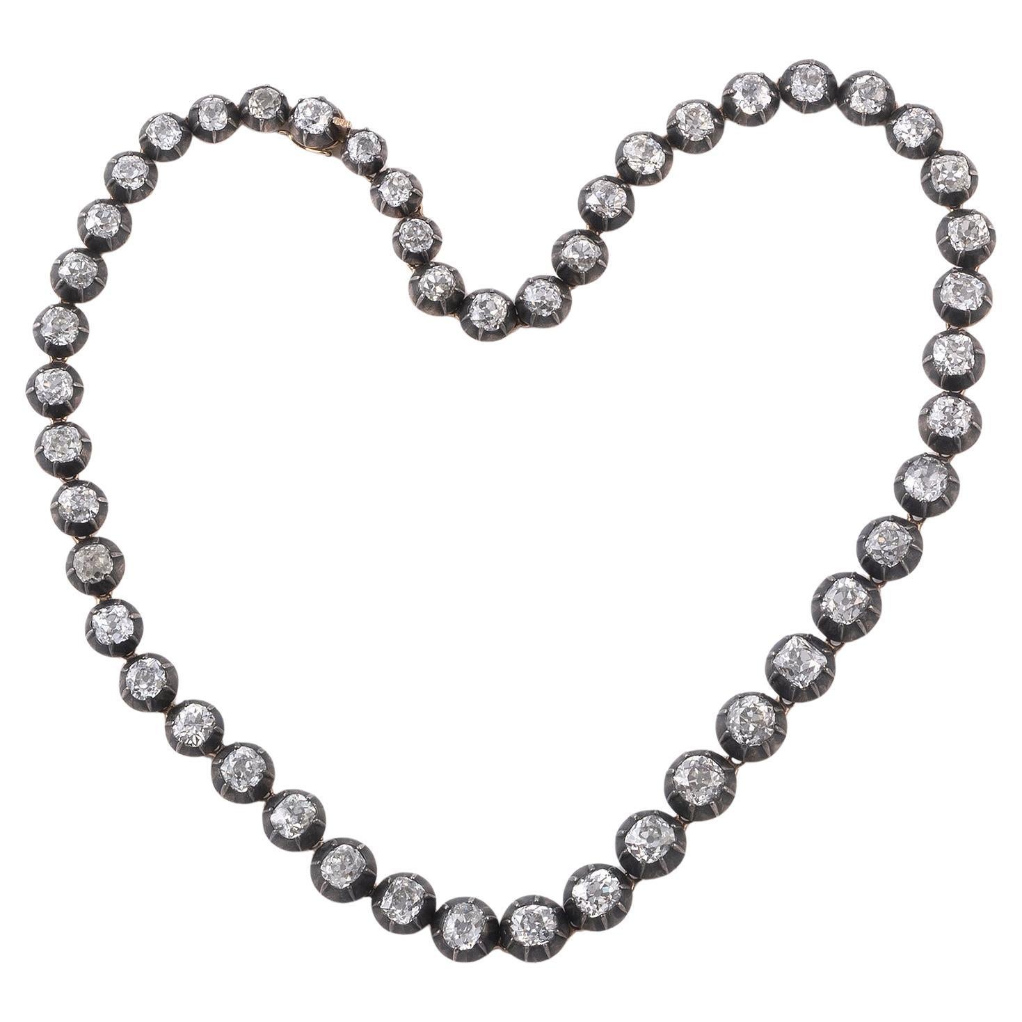 Late 19th Century Italian Old Cut Diamond Riviere Necklace Circa 1870 In Excellent Condition For Sale In Firenze, IT