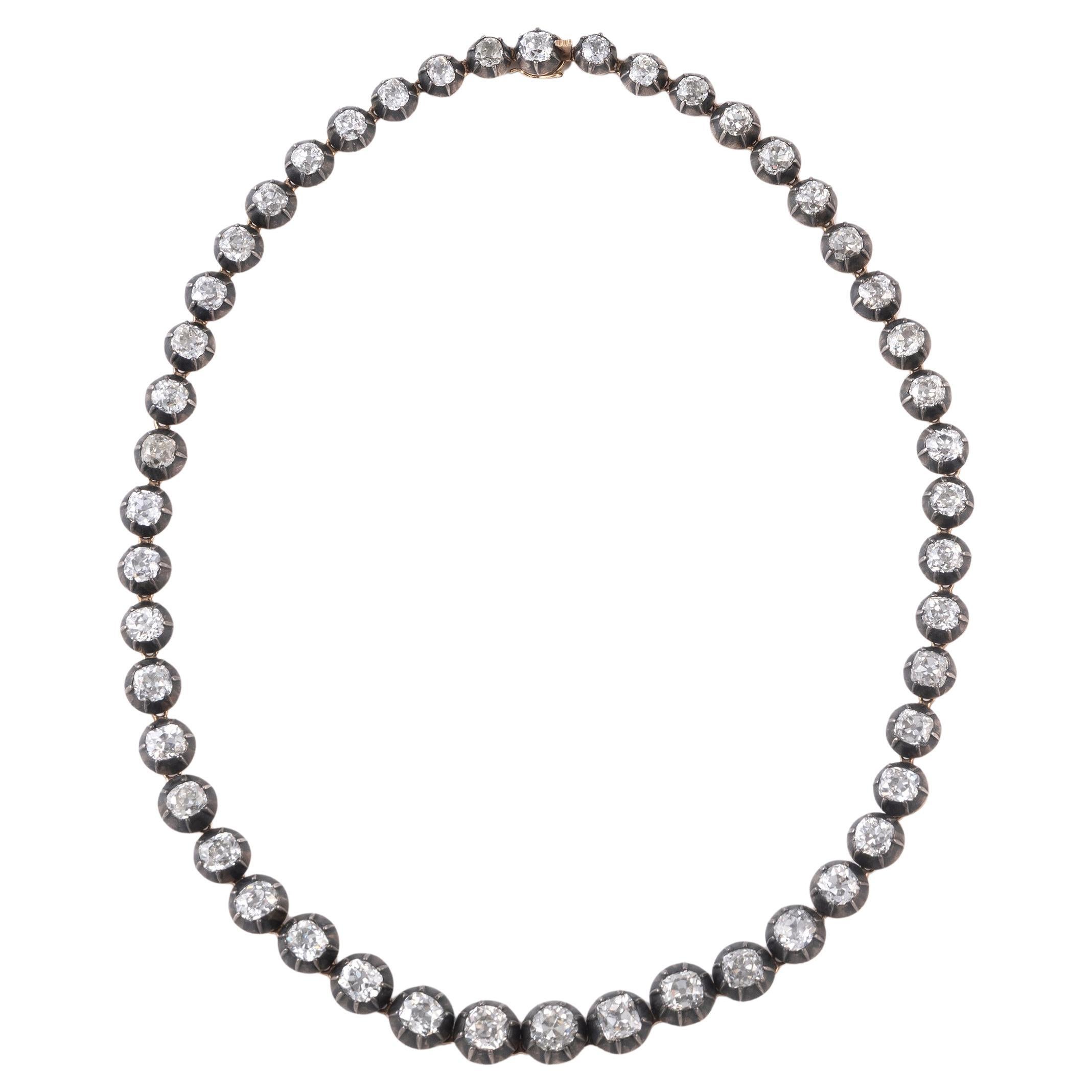 Women's or Men's Late 19th Century Italian Old Cut Diamond Riviere Necklace Circa 1870 For Sale