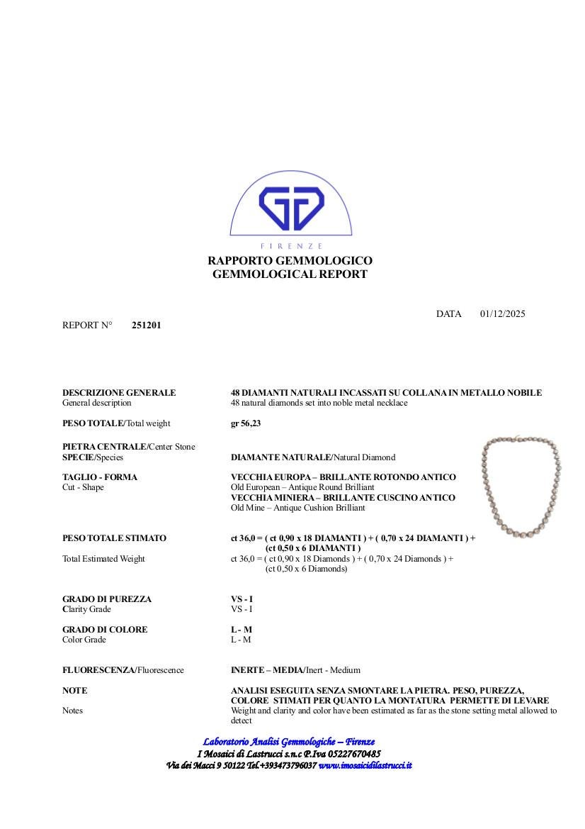 Late 19th Century Italian Old Cut Diamond Riviere Necklace Circa 1870 For Sale 1