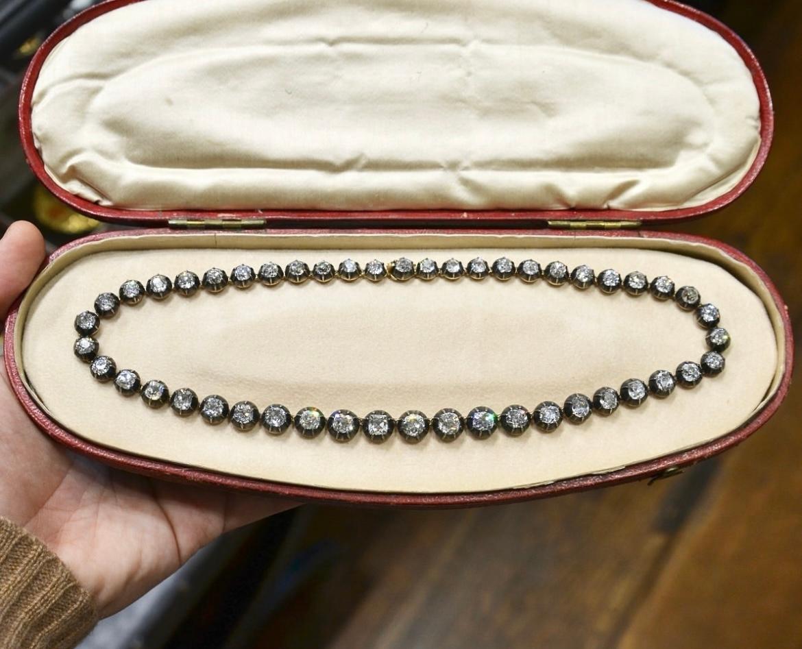Late 19th Century Italian Old Cut Diamond Riviere Necklace Circa 1870 For Sale 3