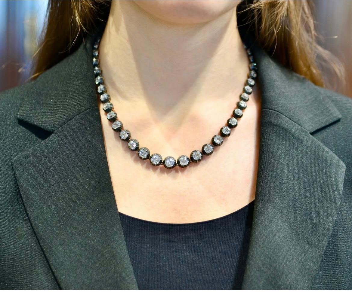 Late 19th Century Italian Old Cut Diamond Riviere Necklace Circa 1870 For Sale 4