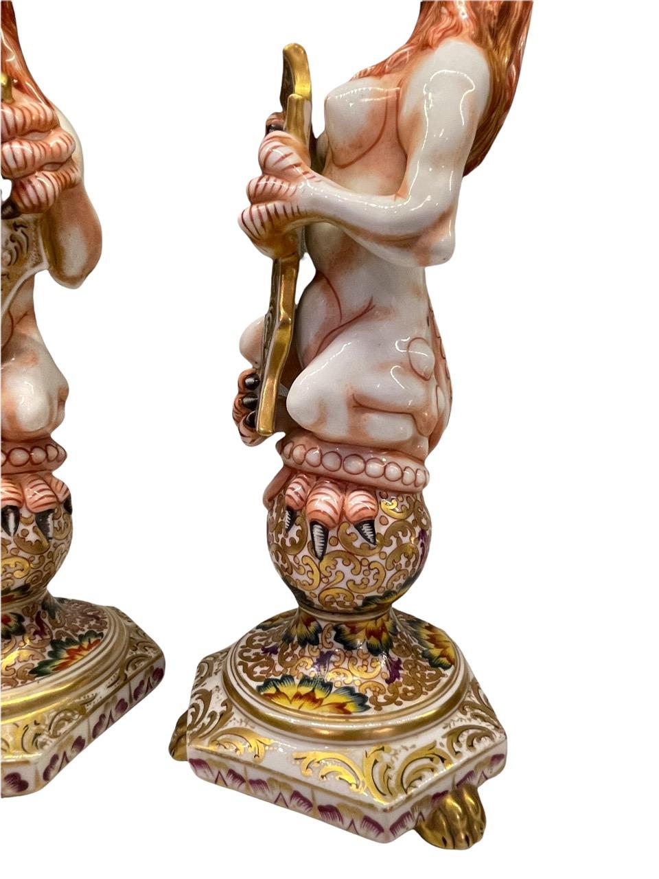 Porcelain Capodimonte, 19th Century Italian Pair of Majolica Griffons