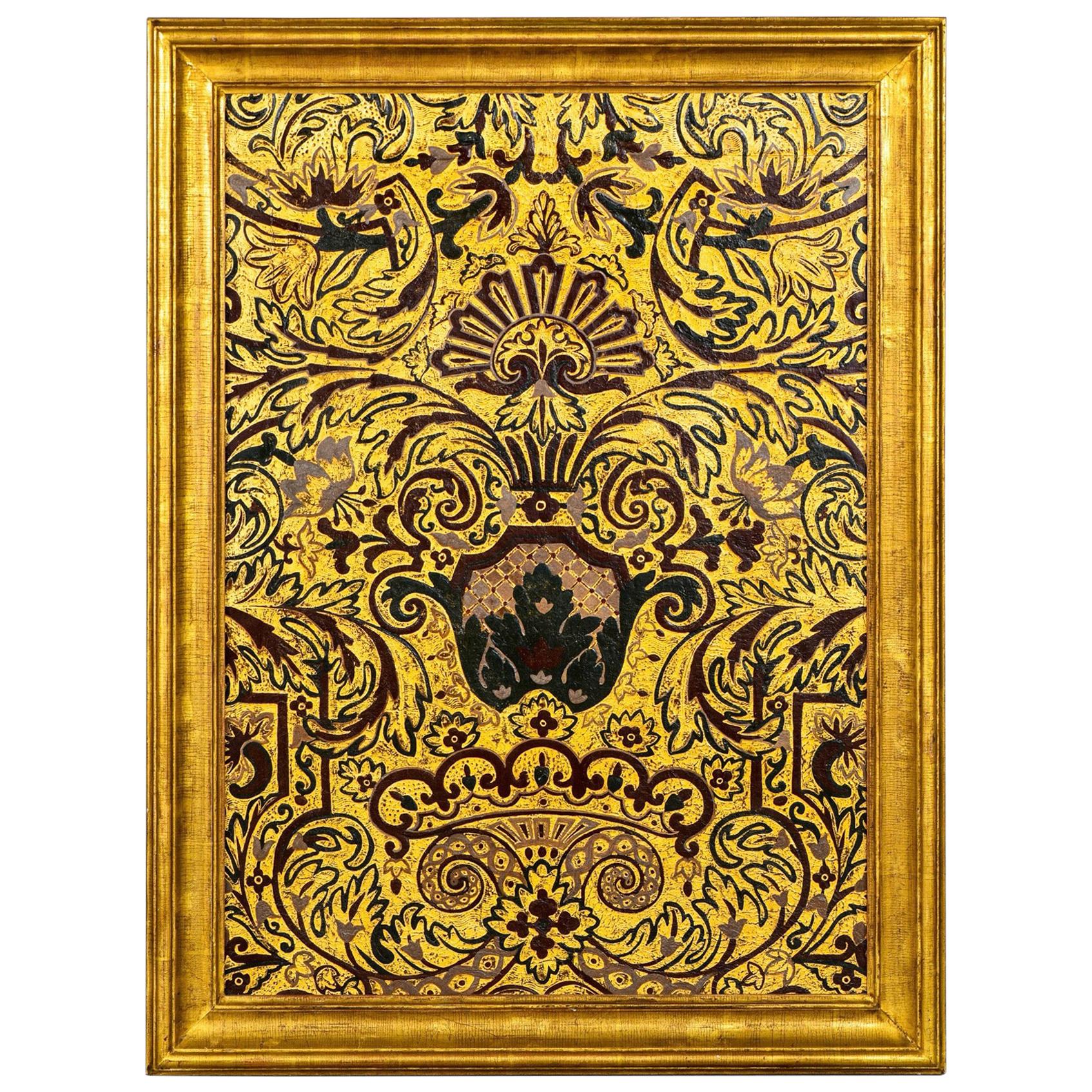 Late 19th Century Italian Painted Leather Panel
