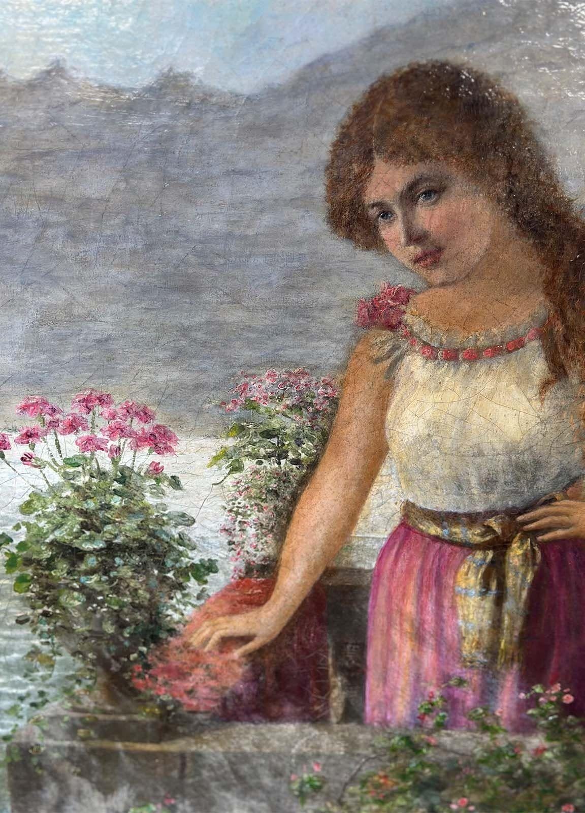 Italienisches Porträt einer jungen Dame aus dem späten 19. Jahrhundert im Zustand „Gut“ im Angebot in Los Angeles, CA