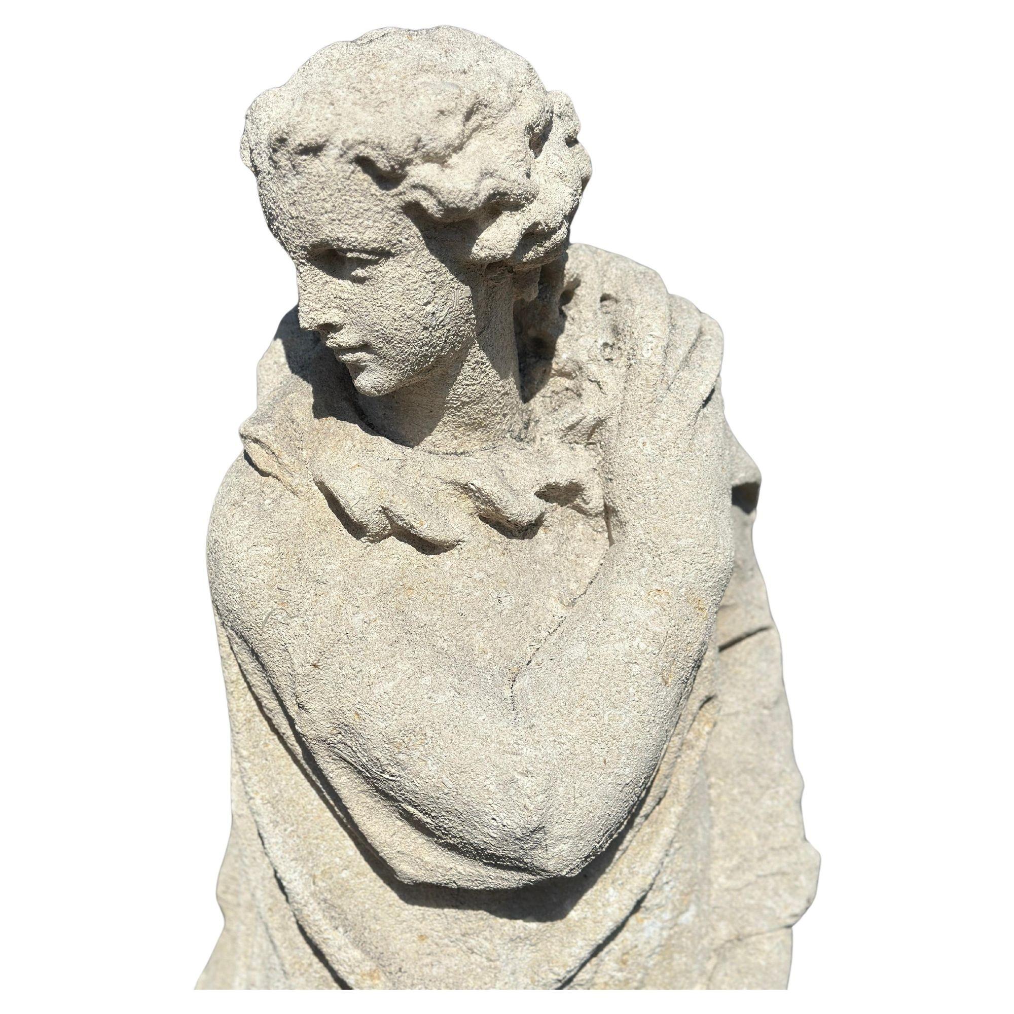 Late 19th Century Italian Poured Stone Statue of a Robed Woman 1