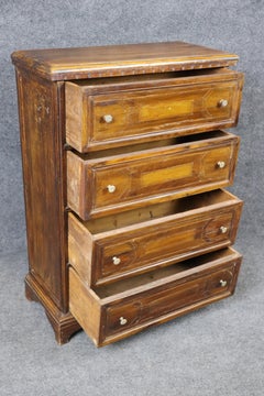 Late 19th Century Italian Provincial Walnut Four Drawer Chest Nightstand