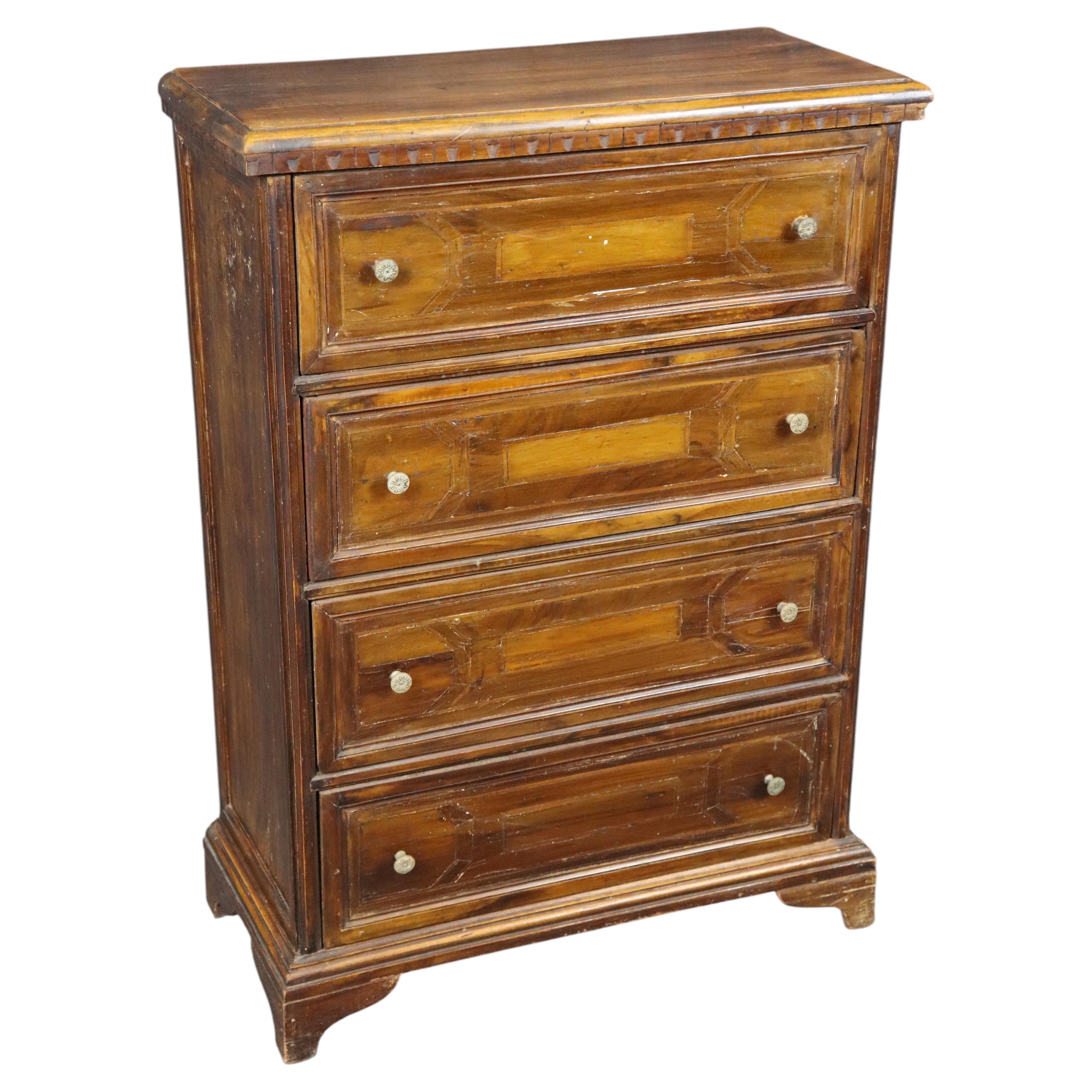 Late 19th Century Italian Provincial Walnut Four Drawer Chest Nightstand For Sale