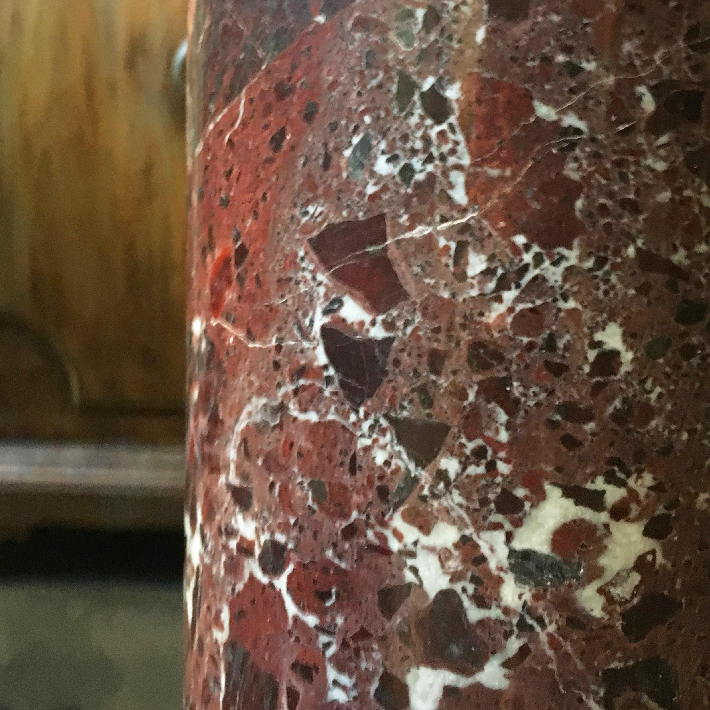 Late 19th Century Italian Red Marble Column with Square Plinth and Top Plate For Sale 4