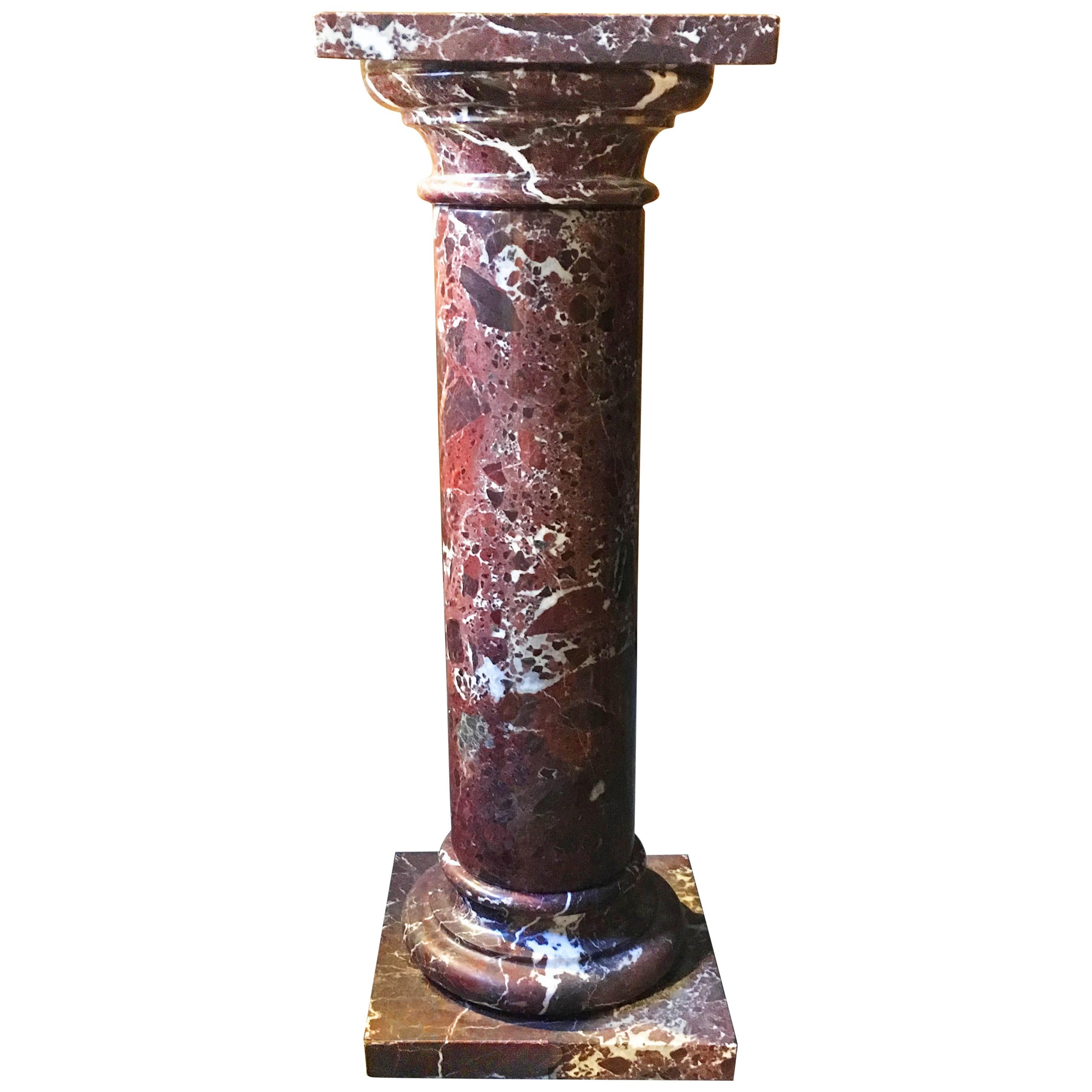 Late 19th Century Italian Red Marble Column with Square Plinth and Top Plate For Sale