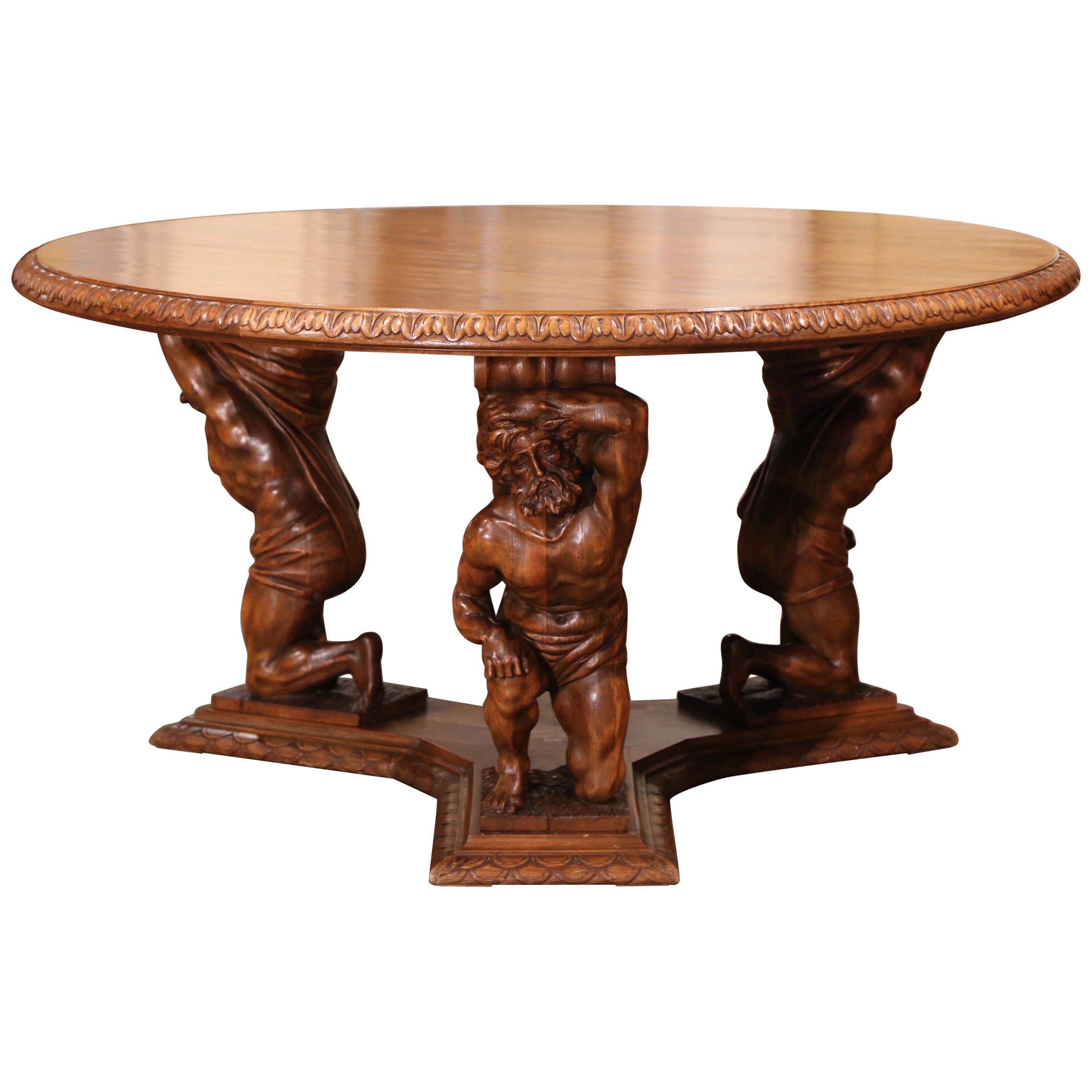 Late 19th Century Italian Renaissance Carved Walnut Round Centre Table