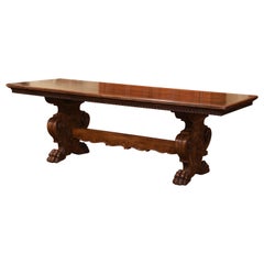 Late 19th Century Italian Renaissance Carved Walnut Trestle Dining Table