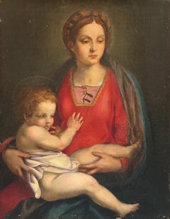 Late 19th Century Italian Renaissance Oil on Canvas Painting "Virgin and Child"