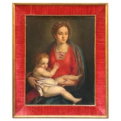 Late 19th Century Italian Renaissance Oil on Canvas Painting "Virgin and Child"