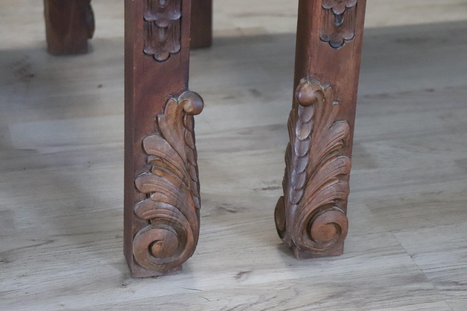 Late 19th Century Italian Renaissance Style Carved Walnut Pair of Throne Chairs For Sale 10