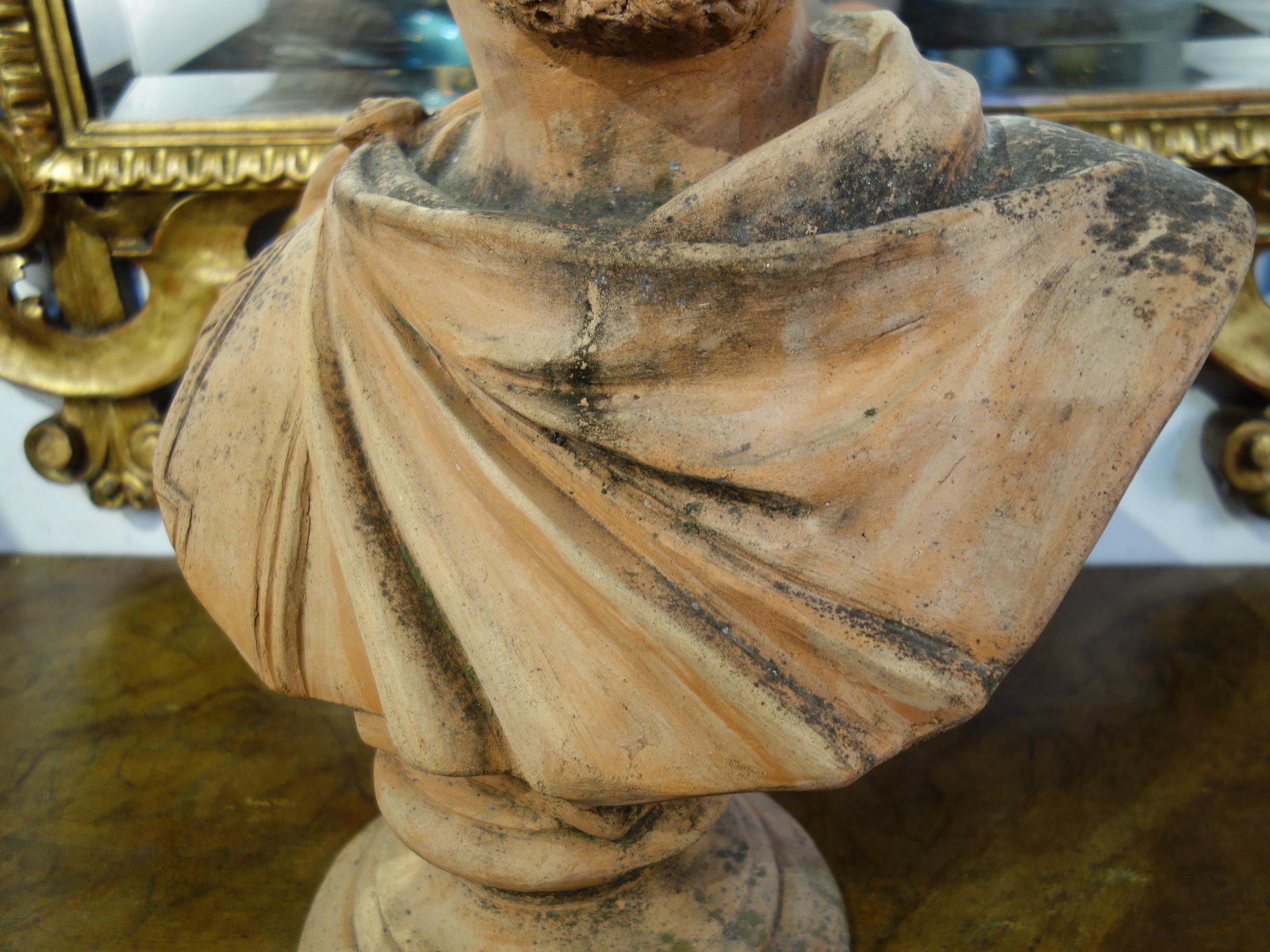 19th Century Italian Renaissance Style Old Impruneta Terracotta Bust of Emperor 6