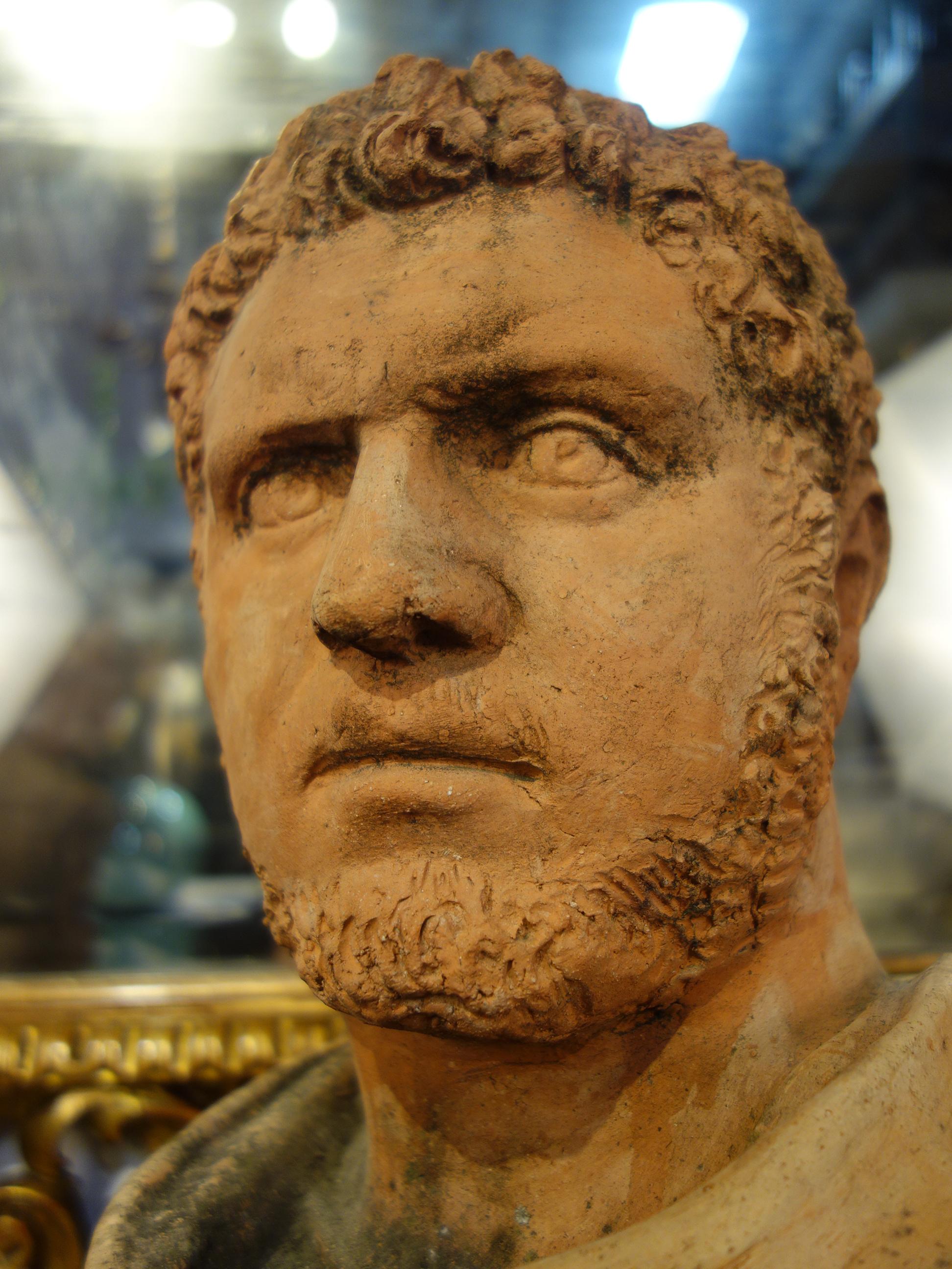 19th Century Italian Renaissance Style Old Impruneta Terracotta Bust of Emperor 9