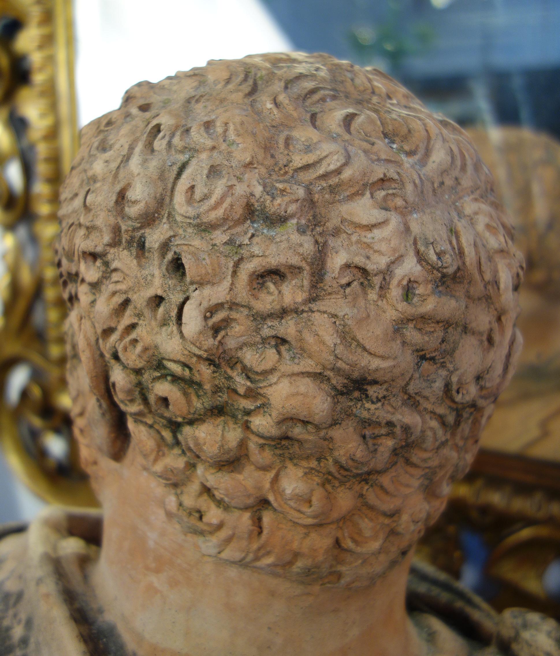 19th Century Italian Renaissance Style Old Impruneta Terracotta Bust of Emperor 11
