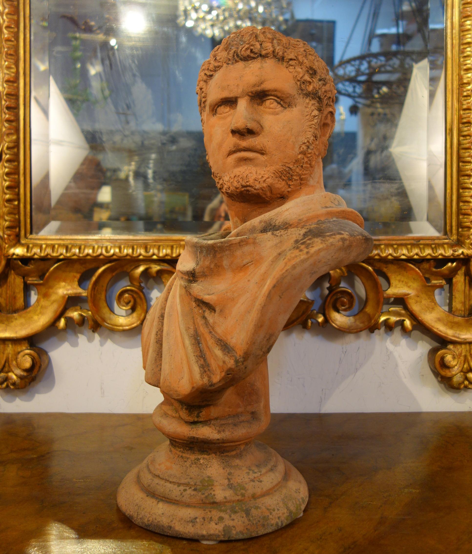 19th Century Italian Renaissance Style Old Impruneta Terracotta Bust of Emperor In Good Condition In Encinitas, CA
