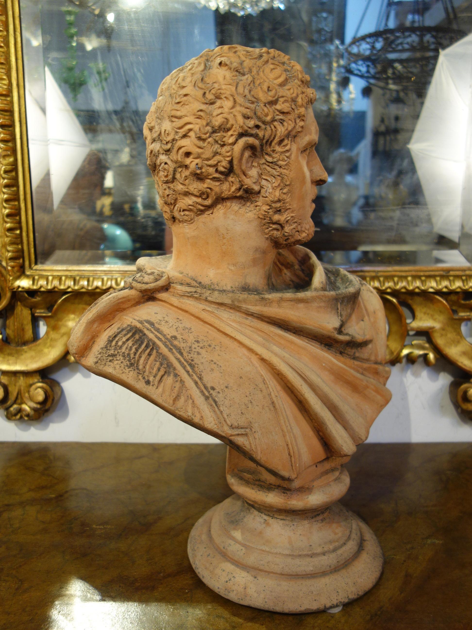 19th Century Italian Renaissance Style Old Impruneta Terracotta Bust of Emperor 2