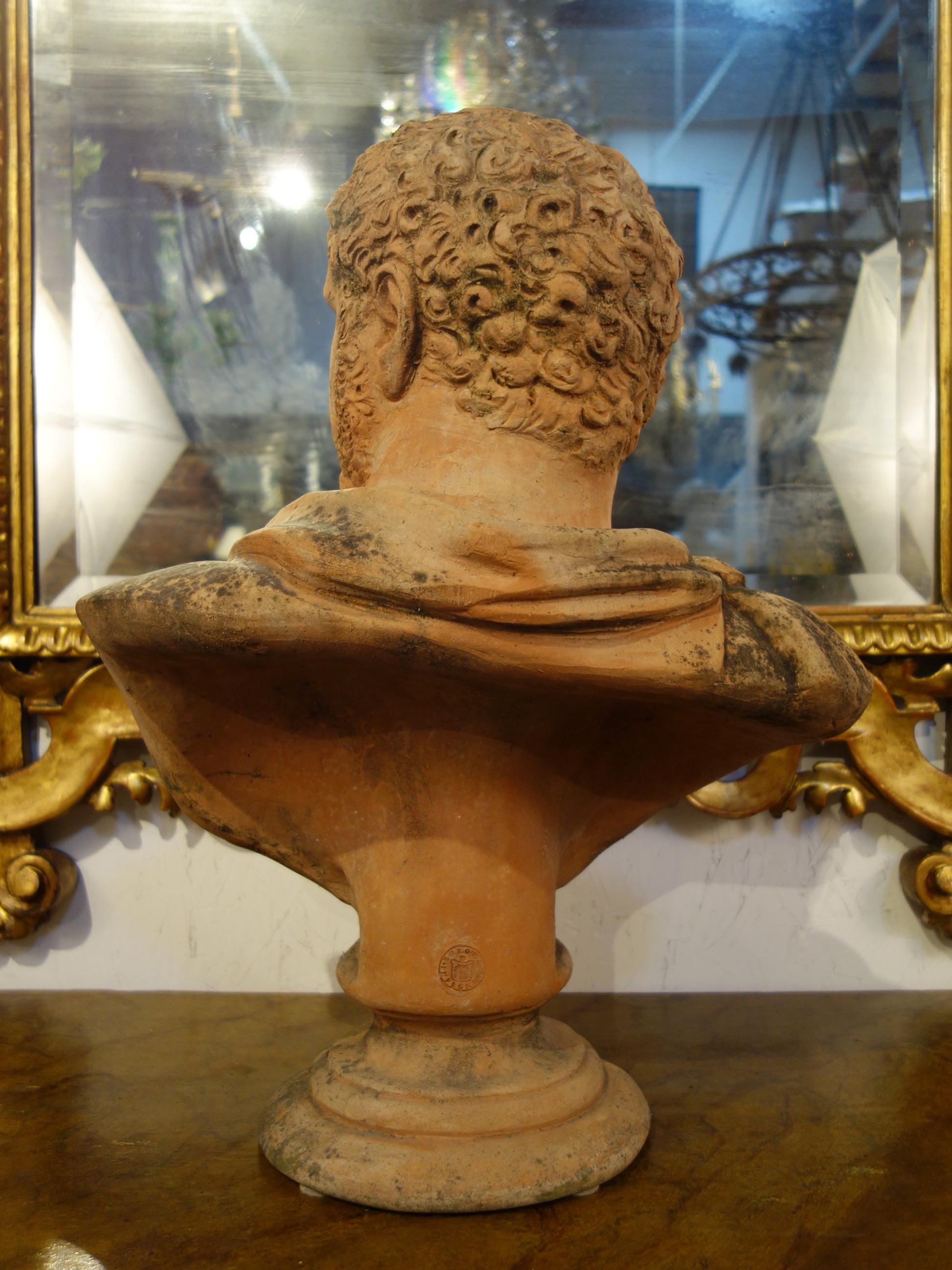 19th Century Italian Renaissance Style Old Impruneta Terracotta Bust of Emperor 3