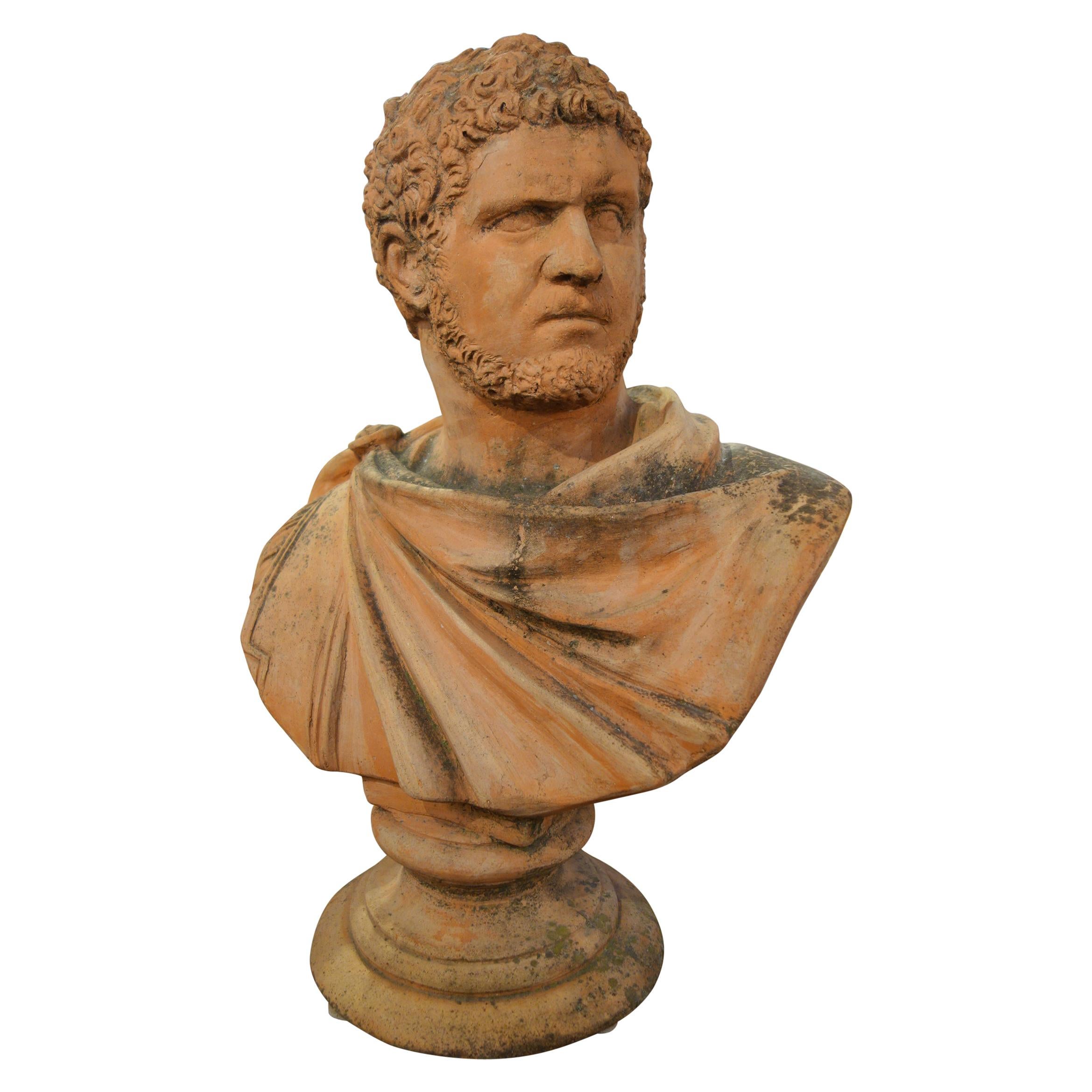19th Century Italian Renaissance Style Old Impruneta Terracotta Bust of Emperor