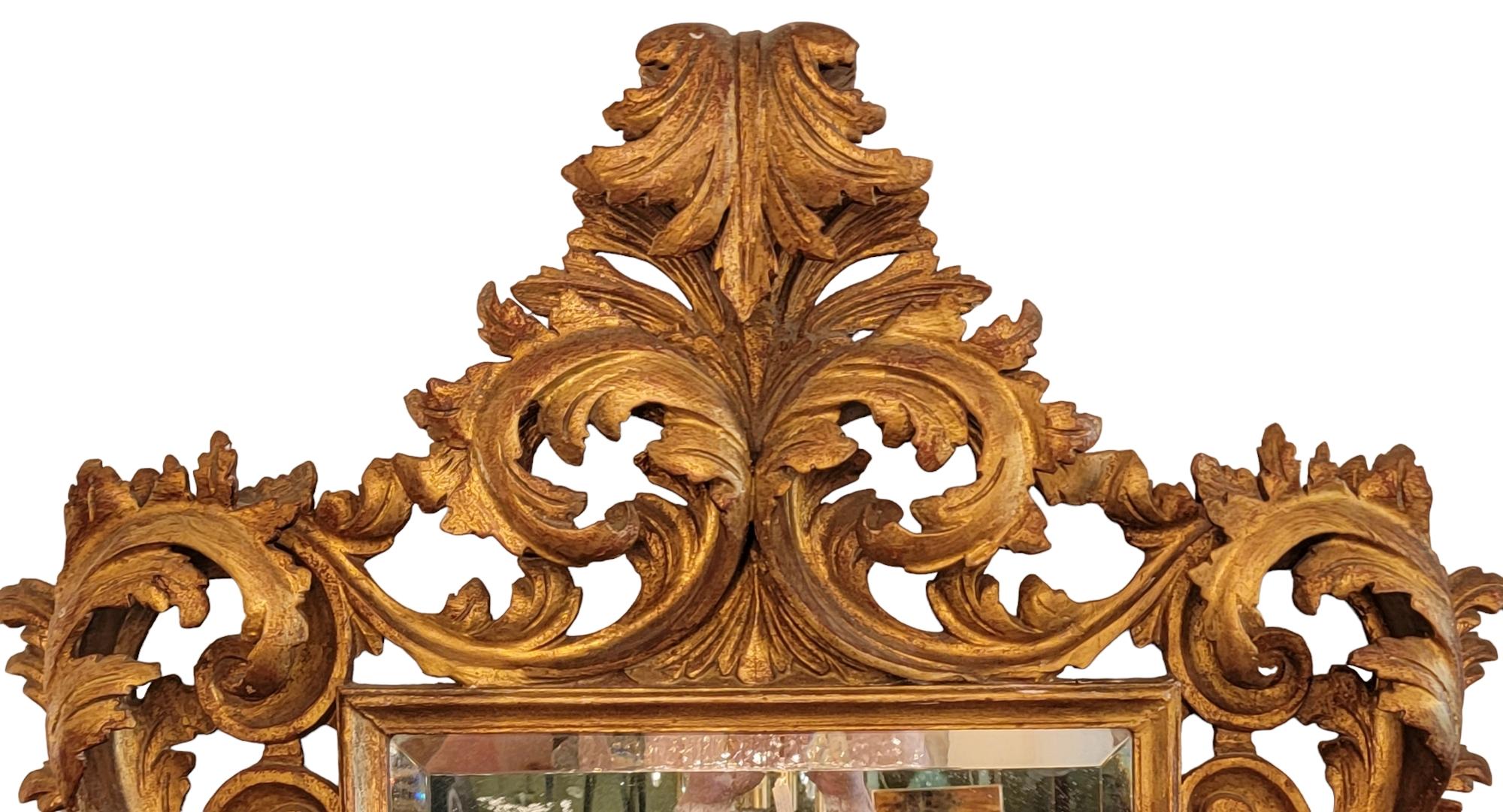 Wood Late 19th Century Italian Rococco Hand Carved Wall Mirror