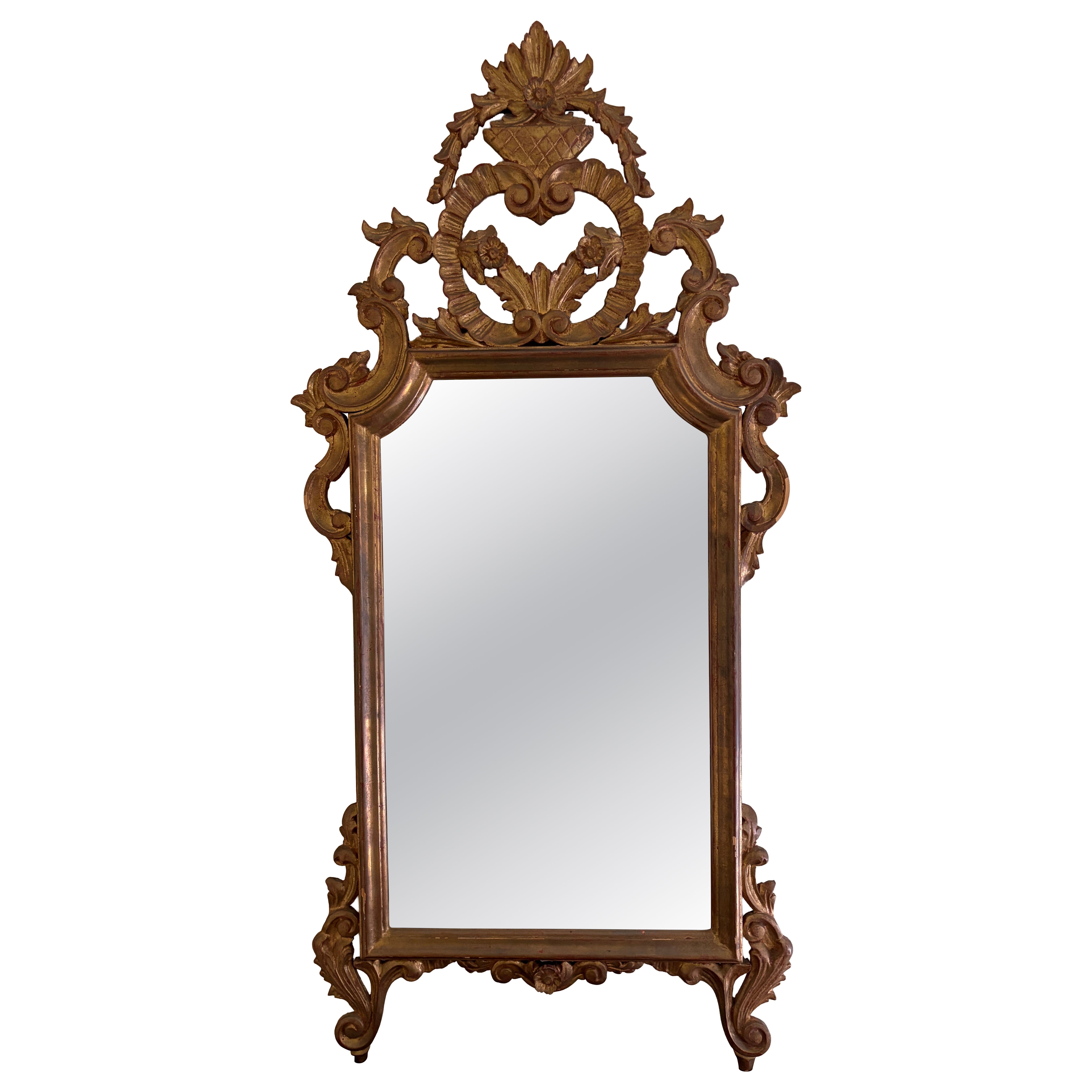 Specchio in legno dorato rococò della fine del XIX secolo con patina originale