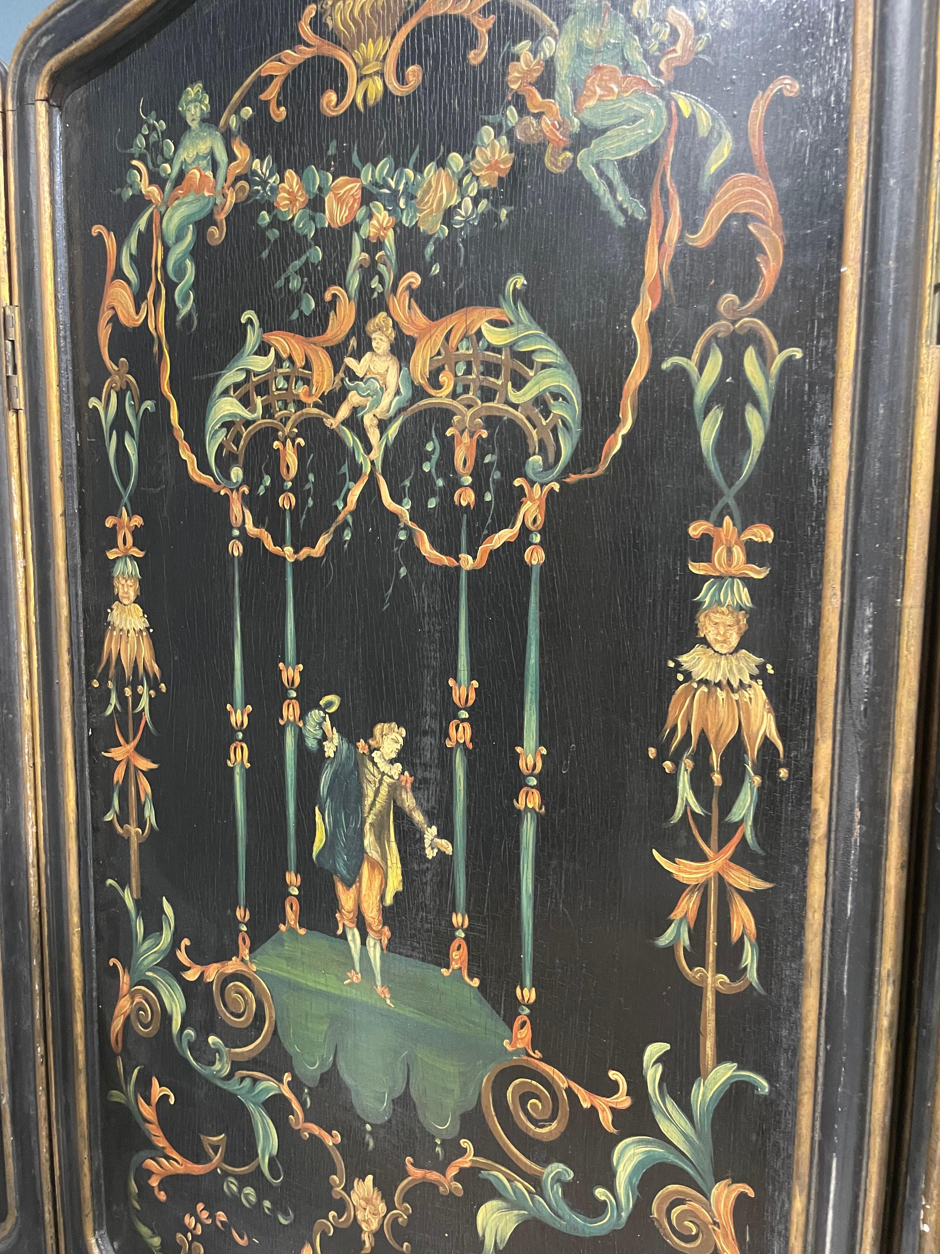 Late 19th Century Italian Screen Four Panels Paint on Wood For Sale 1