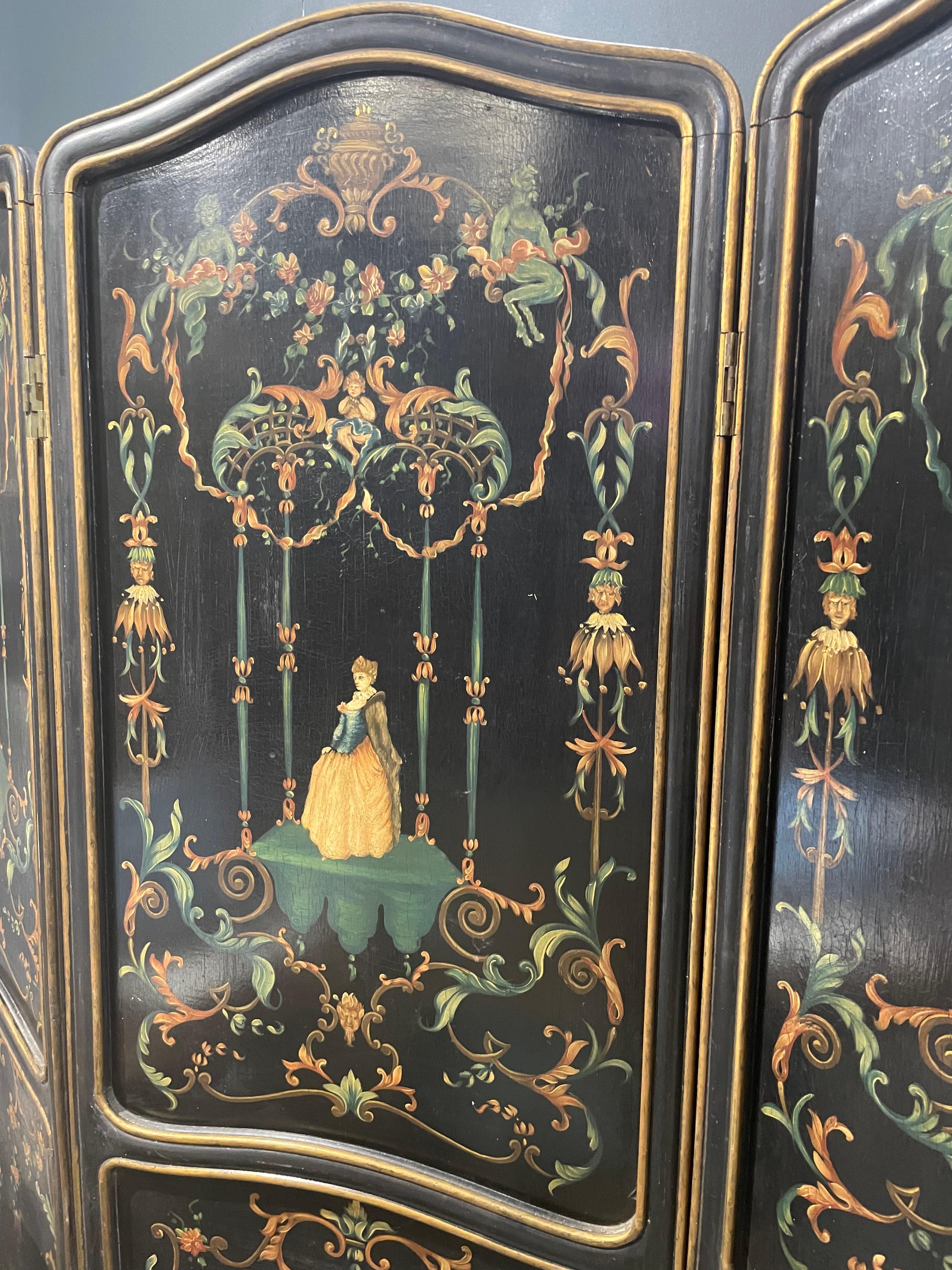 Late 19th Century Italian Screen Four Panels Paint on Wood For Sale 2