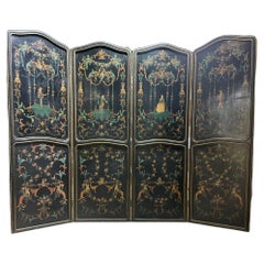Antique Late 19th Century Italian Screen Four Panels Paint on Wood