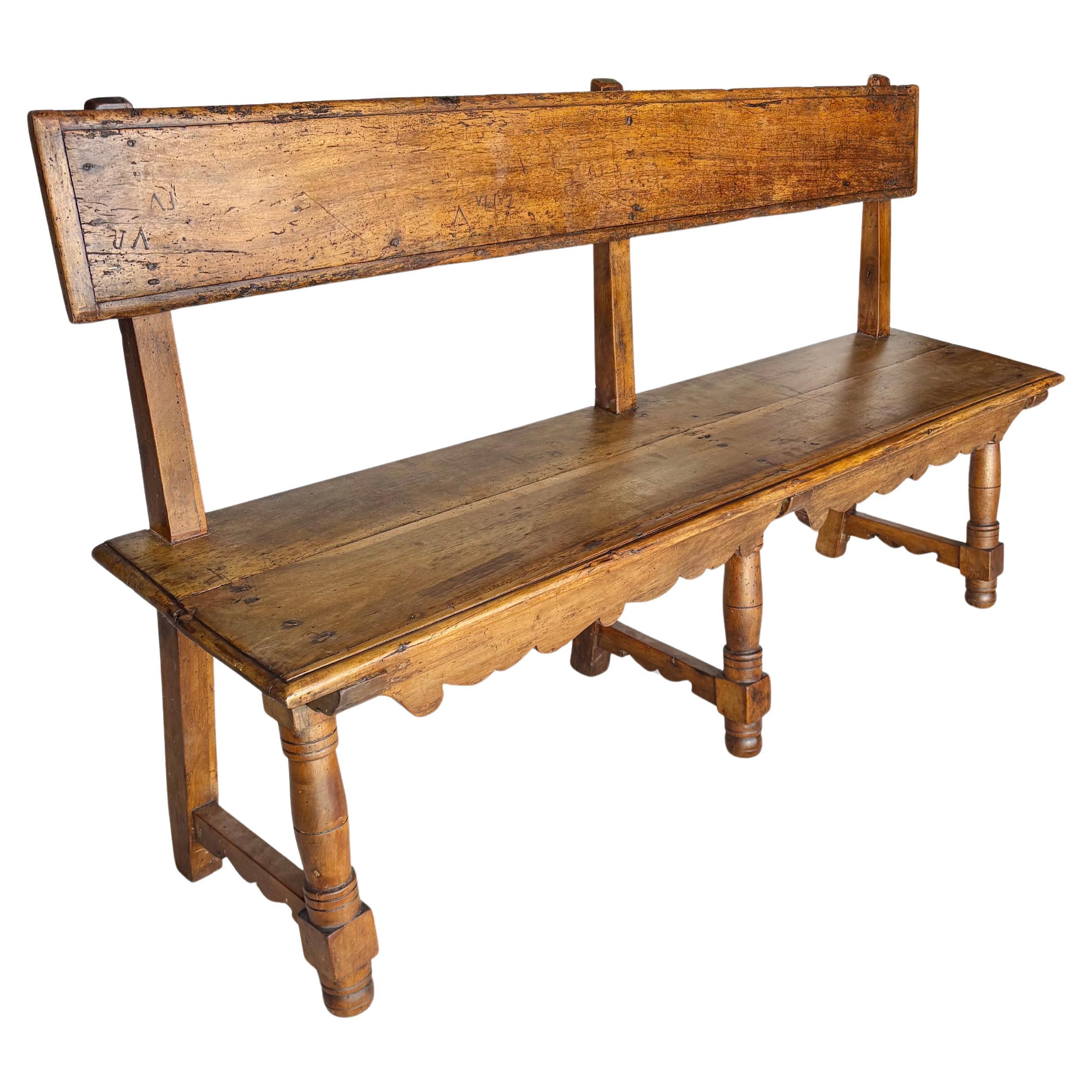 Late 19th Century Italian Walnut Bench