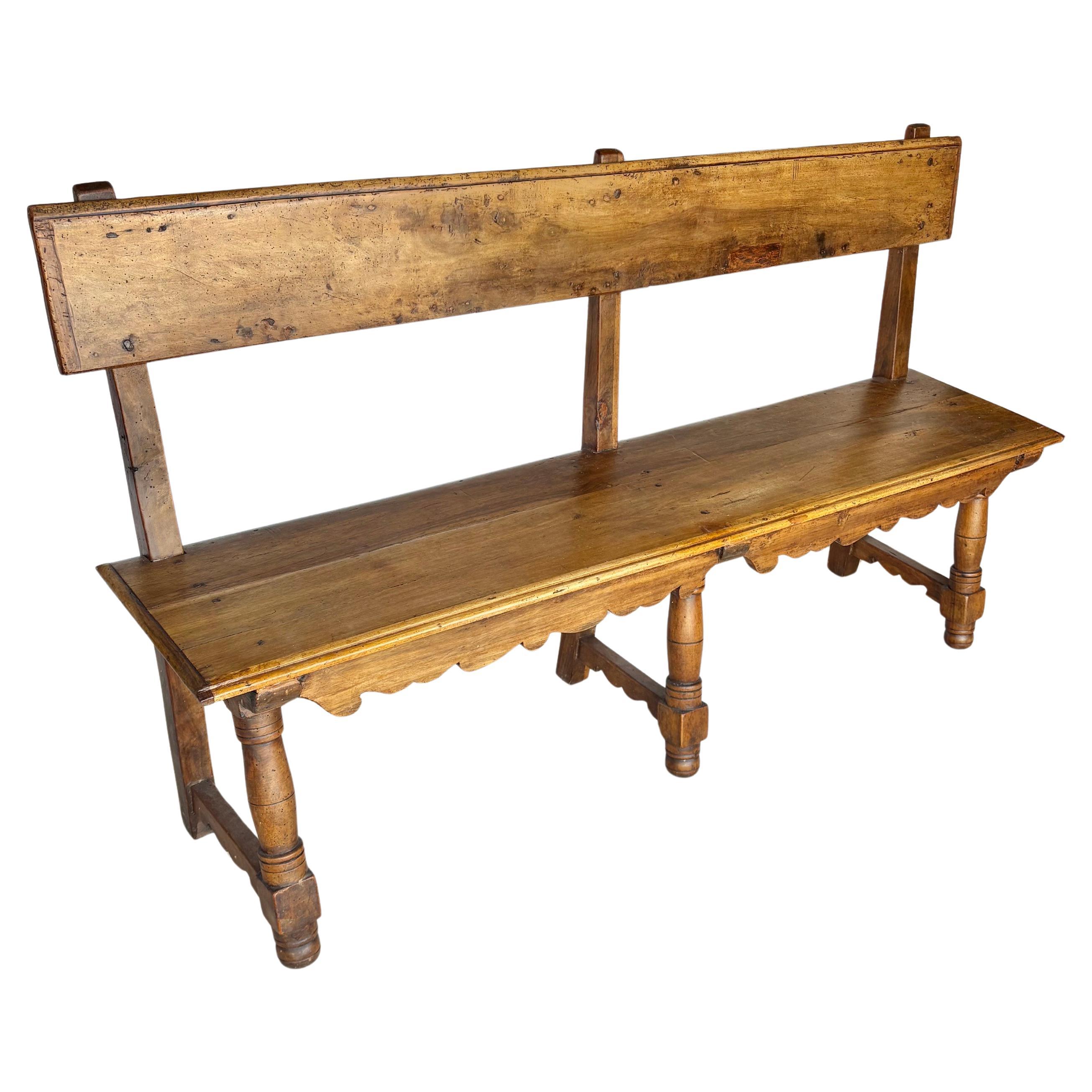 Late 19th Century Italian Walnut Bench For Sale