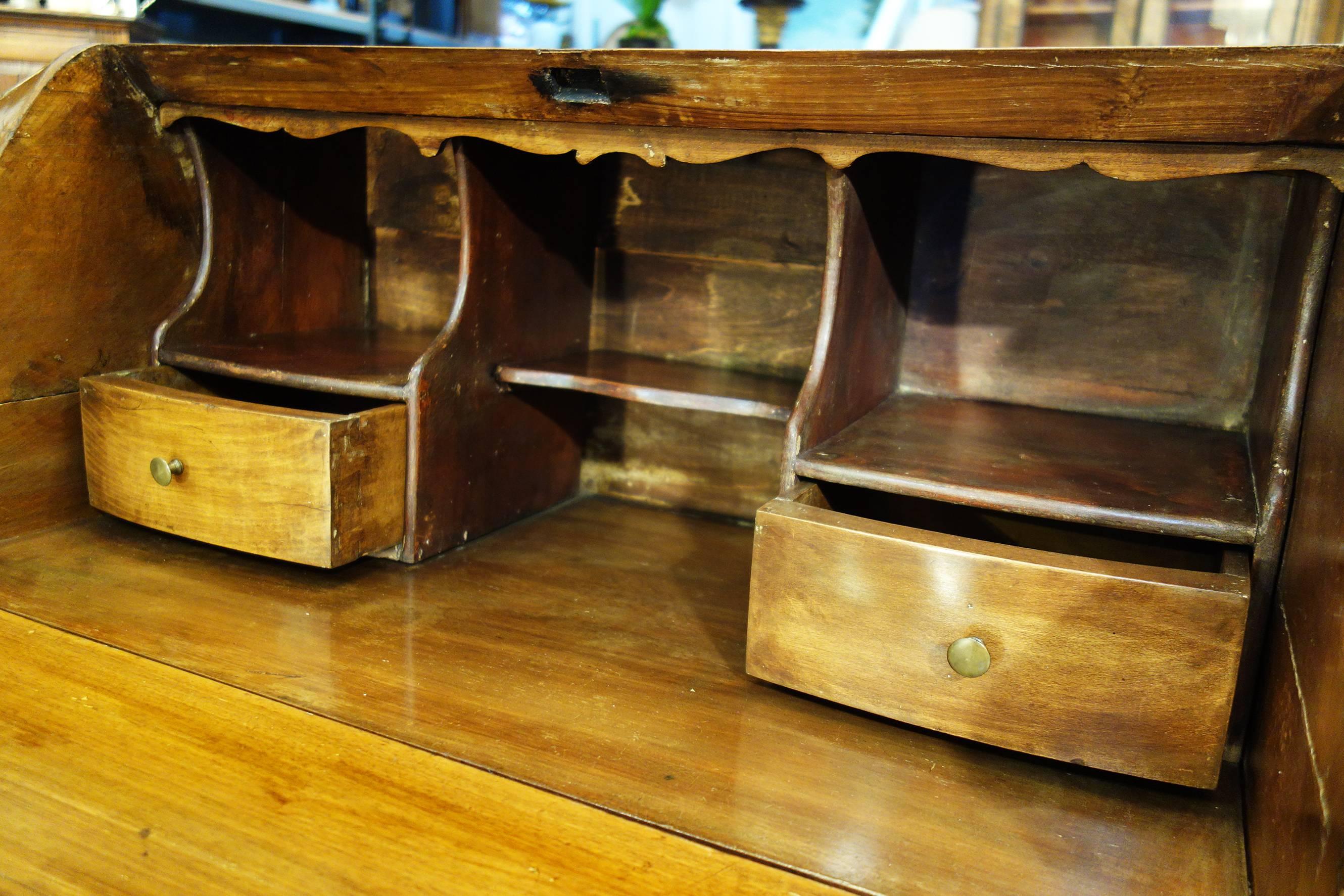 Late 19th Century Italian Walnut Burl Inlaid Louis XIV Secretary Drop Leaf Desk For Sale 7