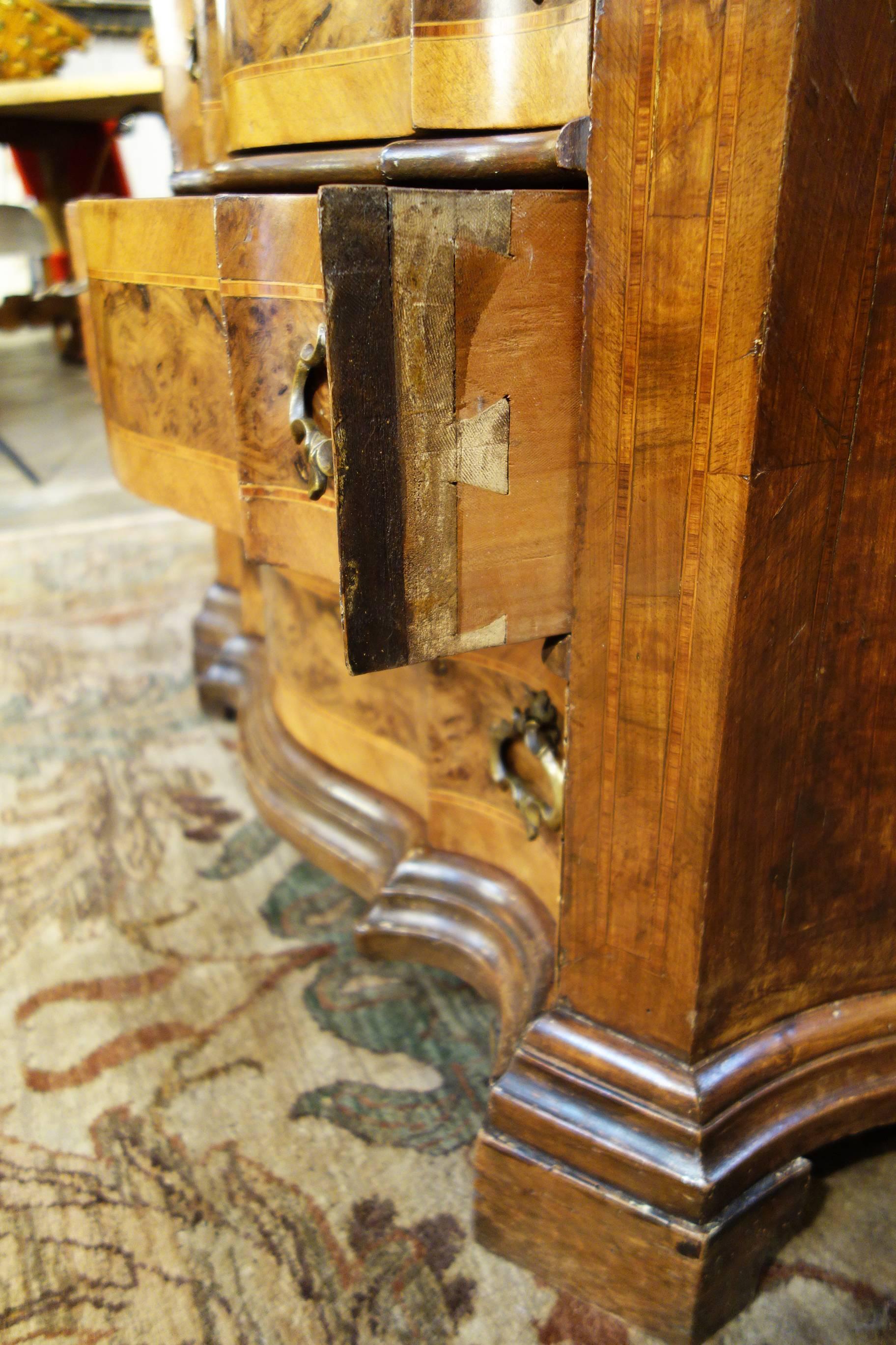 Late 19th Century Italian Walnut Burl Inlaid Louis XIV Secretary Drop Leaf Desk For Sale 9