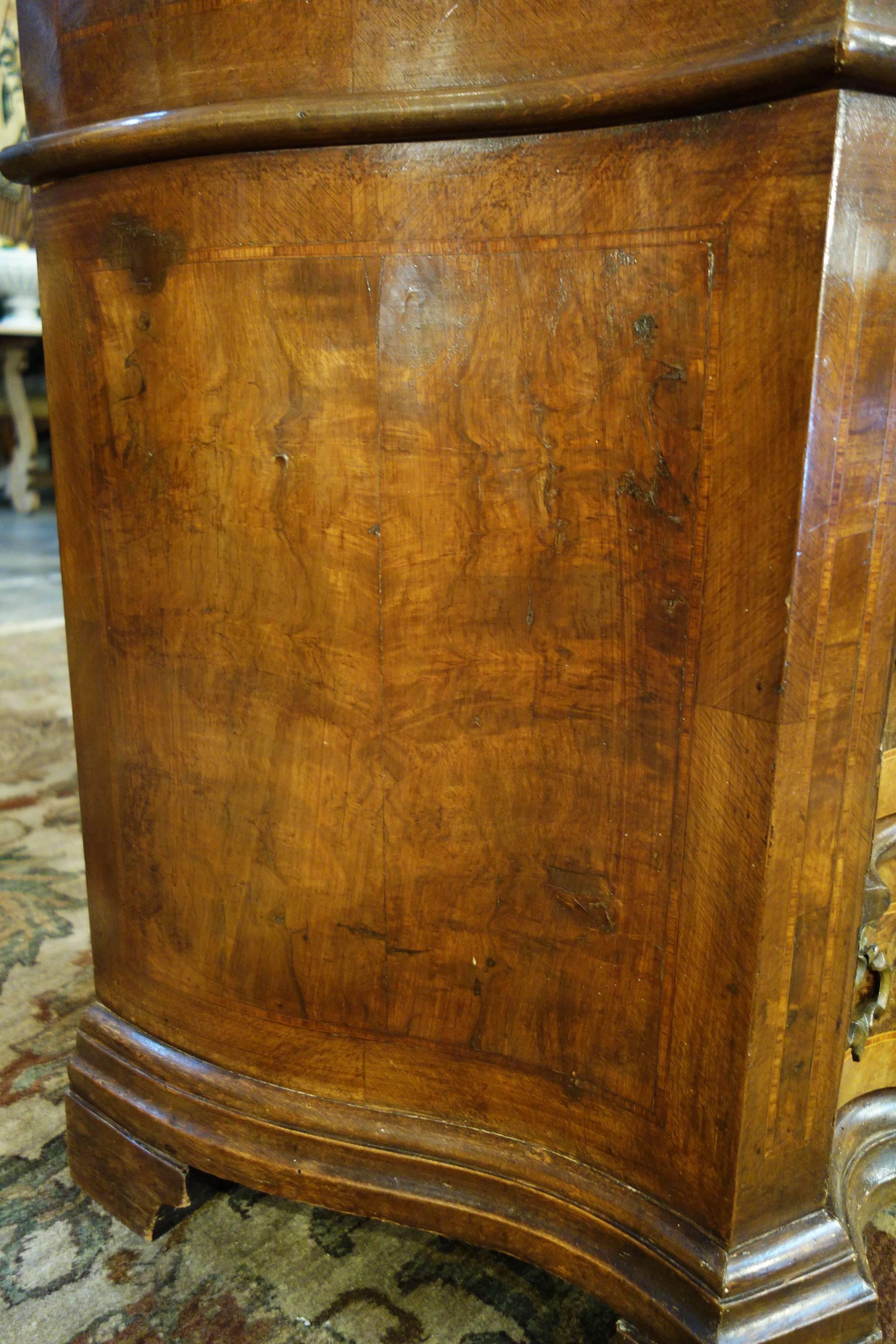 Late 19th Century Italian Walnut Burl Inlaid Louis XIV Secretary Drop Leaf Desk For Sale 10