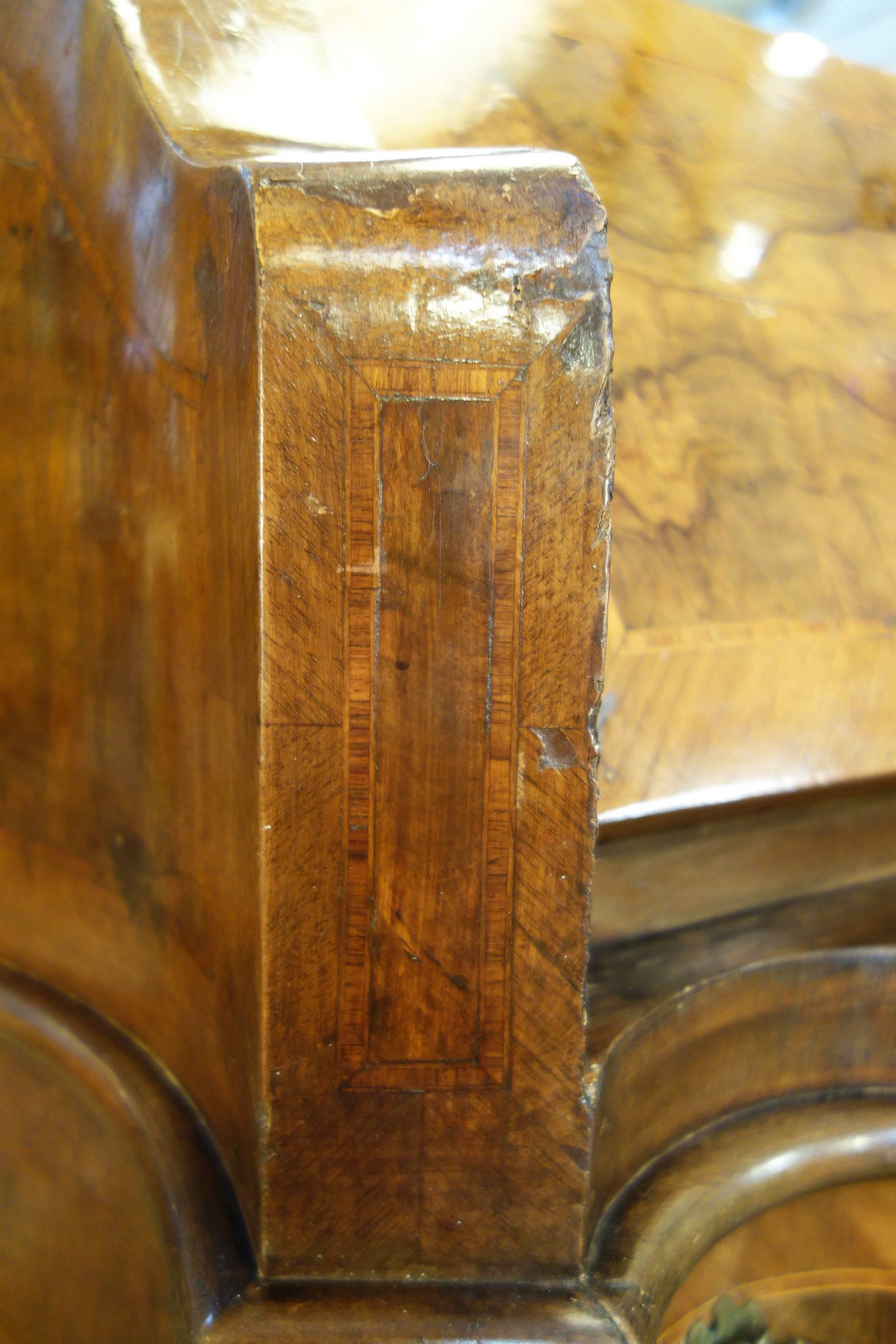 Late 19th Century Italian Walnut Burl Inlaid Louis XIV Secretary Drop Leaf Desk For Sale 12